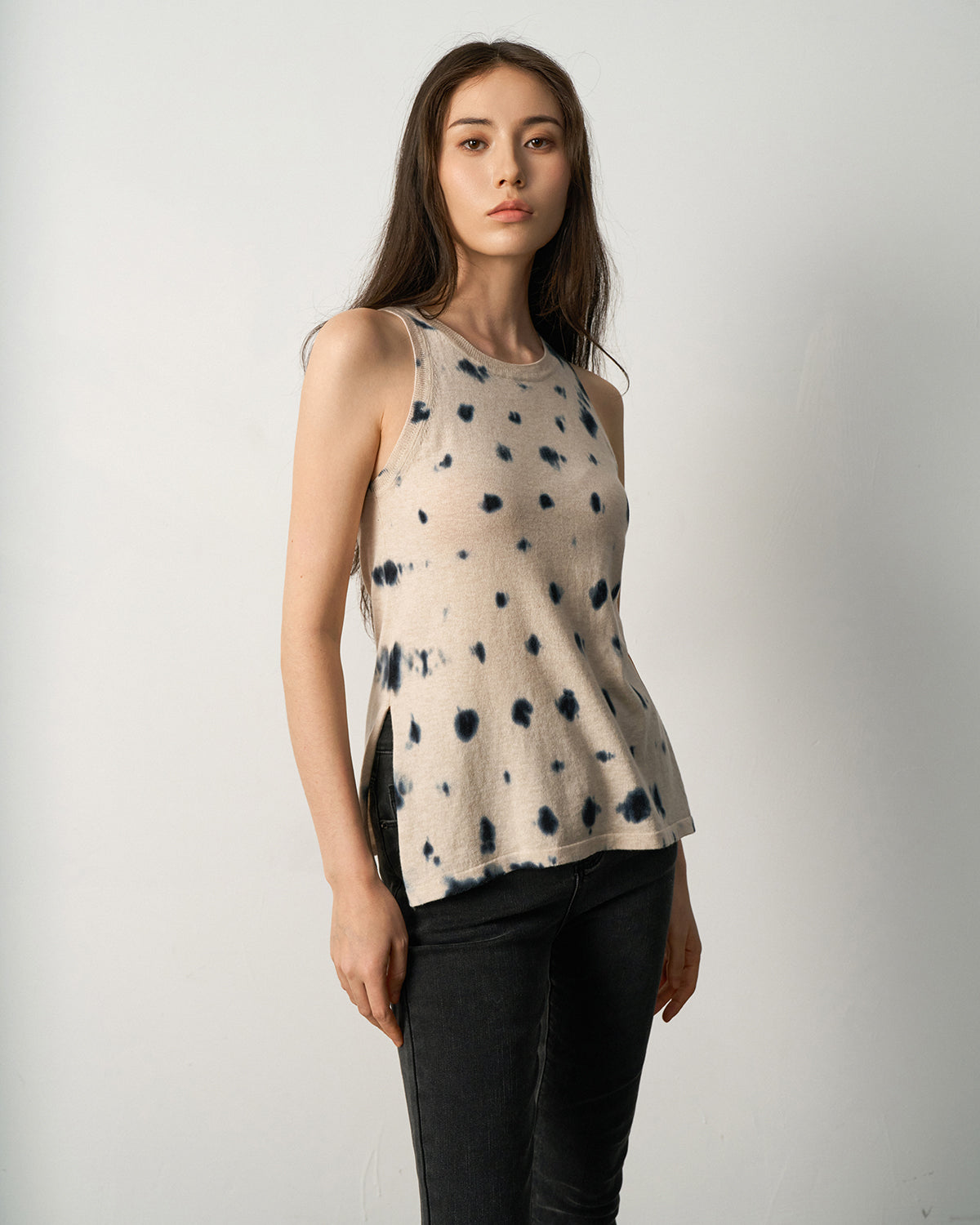 N.140 GILET DE PLAGE EN COTON PIMA + CACHEMIRE-PROSECCO