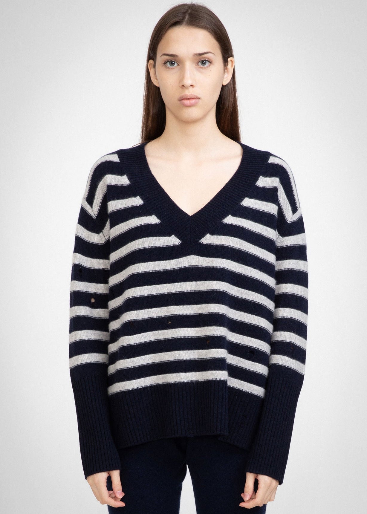 N.120 STRIPED DEEP HEM V NECK