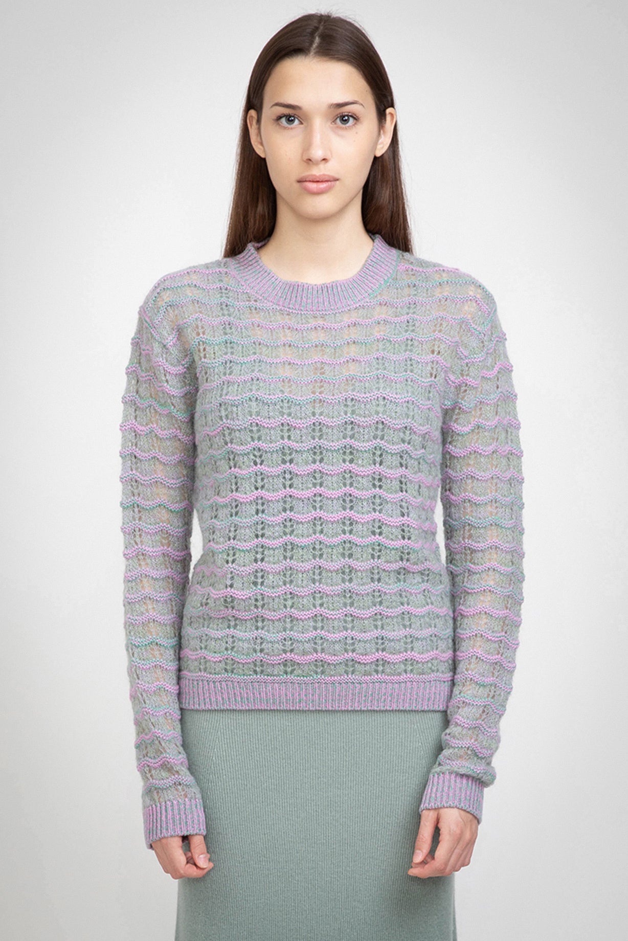 N.86 CASHMERE & MOHAIR BLEND POINTELLE WAVE CREW - MOSS MAVUE