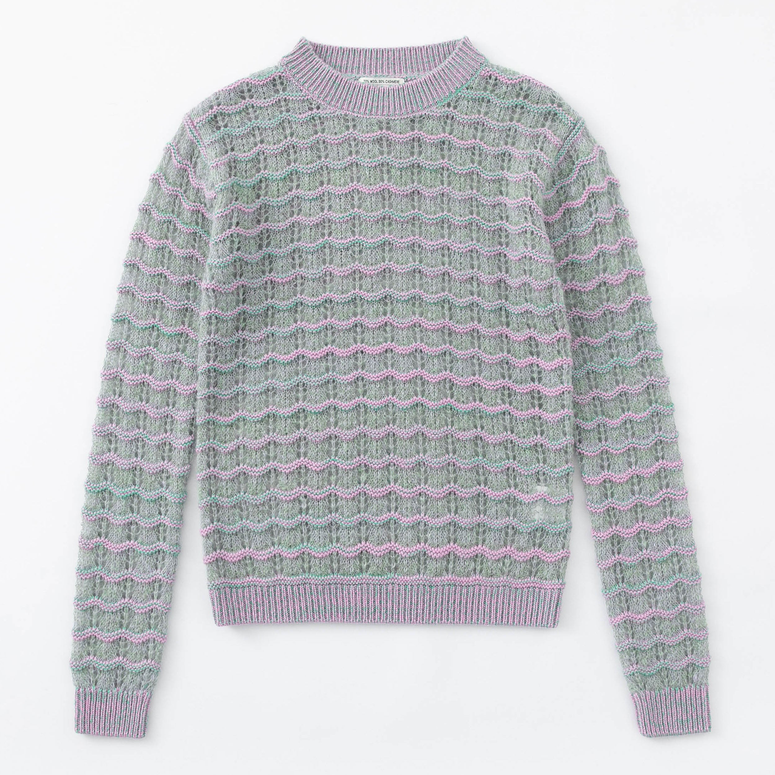 N.86 CASHMERE & MOHAIR BLEND POINTELLE WAVE CREW - MOSS MAVUE