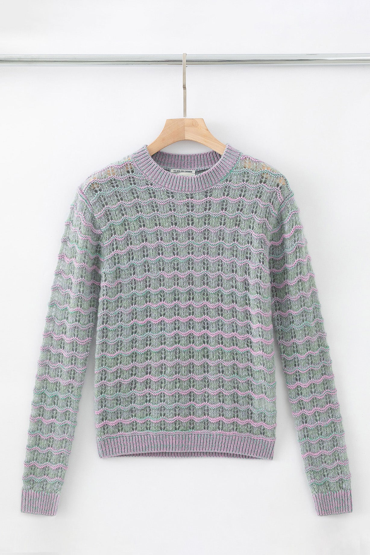N.86 CASHMERE & MOHAIR BLEND POINTELLE WAVE CREW - MOSS MAVUE
