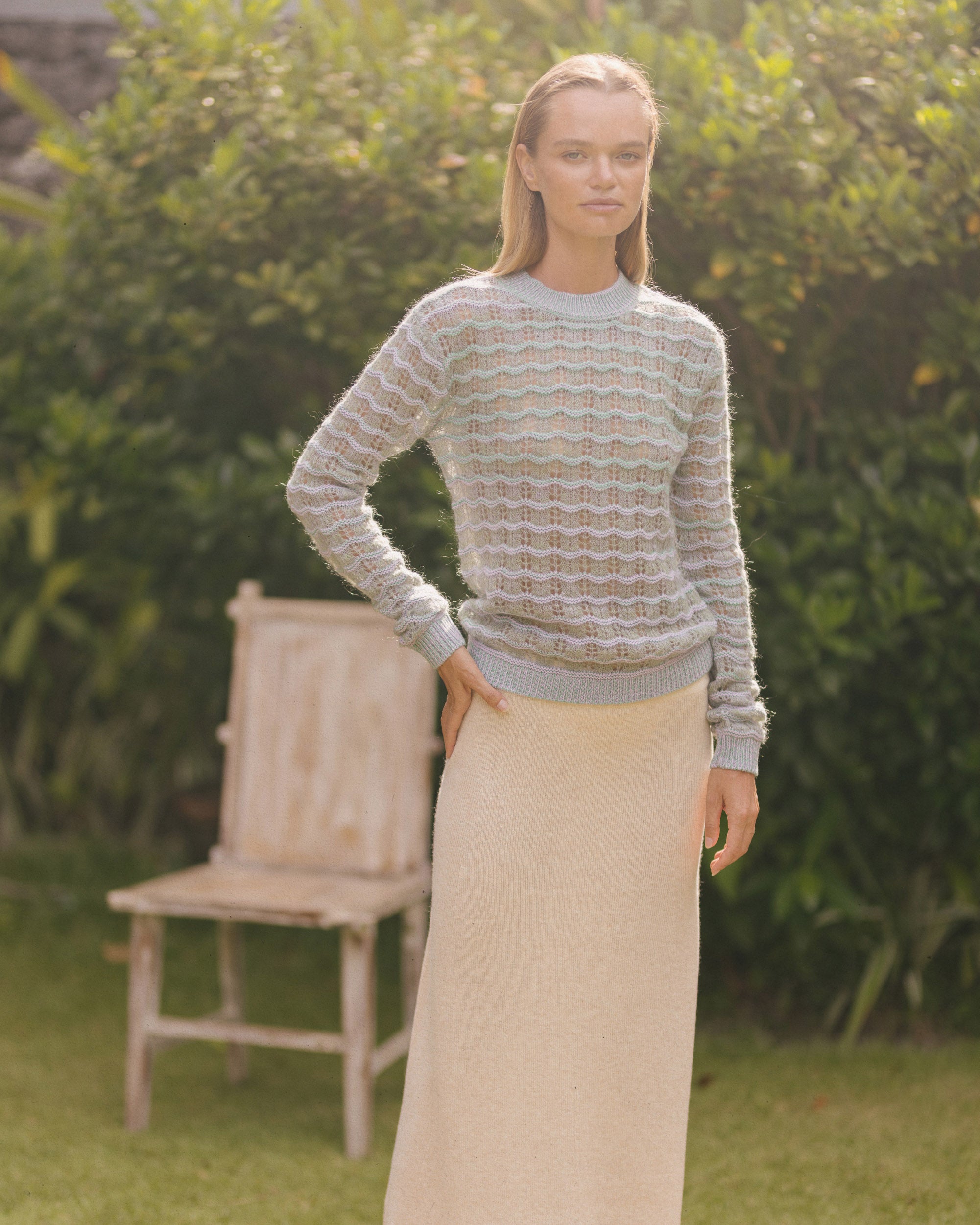 N.86 CASHMERE & MOHAIR BLEND POINTELLE WAVE CREW - MOSS MAVUE