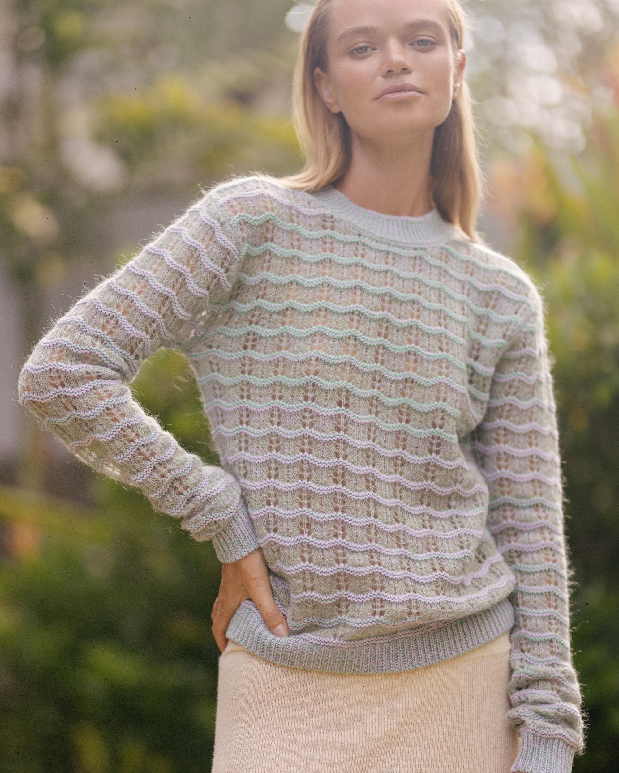N.86 CASHMERE & MOHAIR BLEND POINTELLE WAVE CREW - MOSS MAVUE