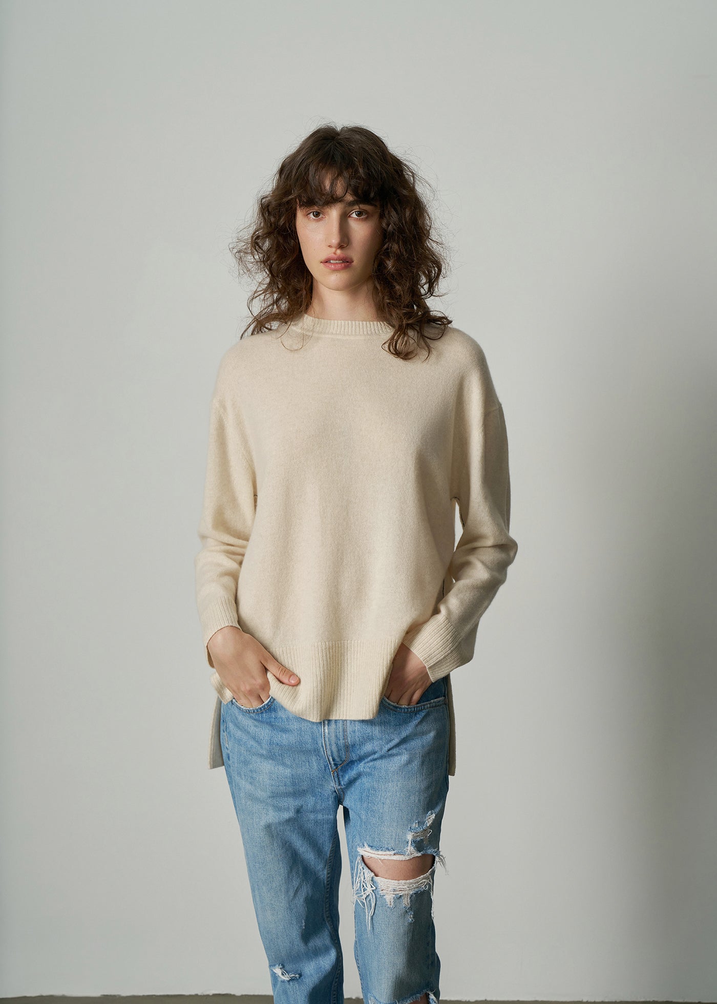 284 CASHMERE OVERSIZED LONG LINE CREW PSL