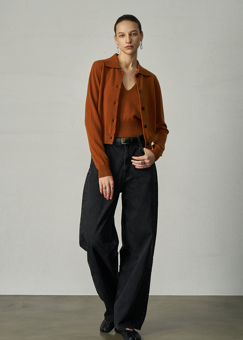 491 CASHMERE COLLARED CARDI GGR