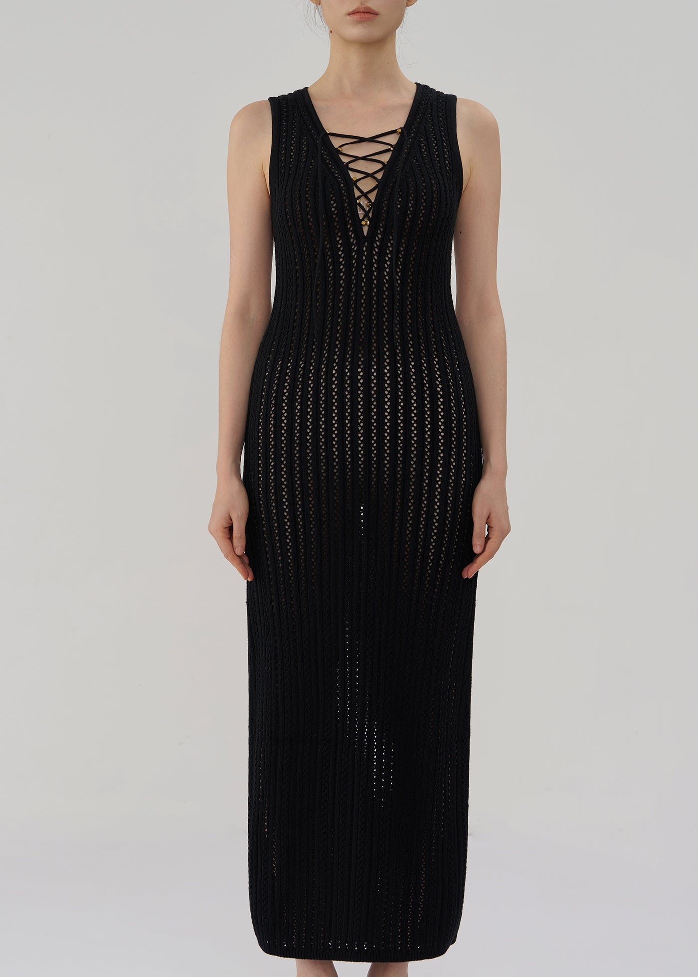 N.298 LACE RIBBED CAMI DRESS