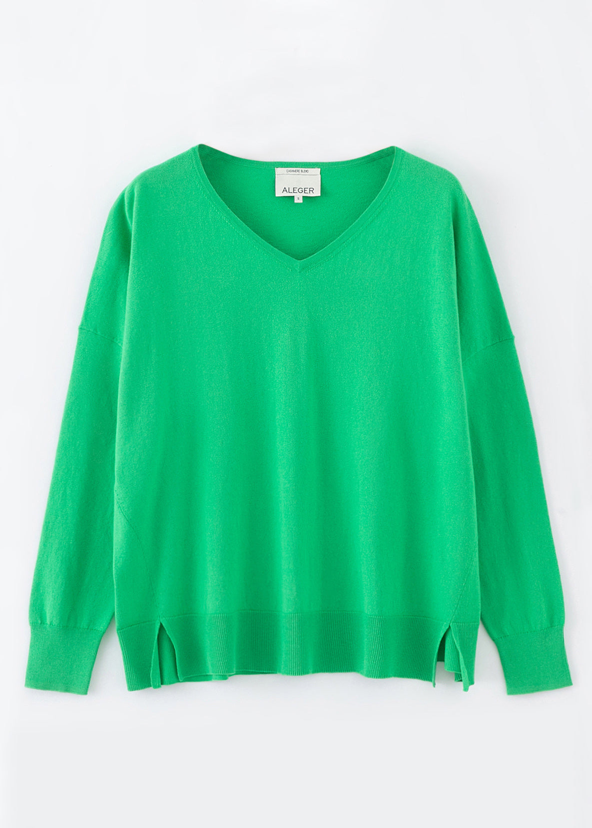 PULL COL V OVERSIZE EN COTON BIO CACHEMIRE VERT KELLY