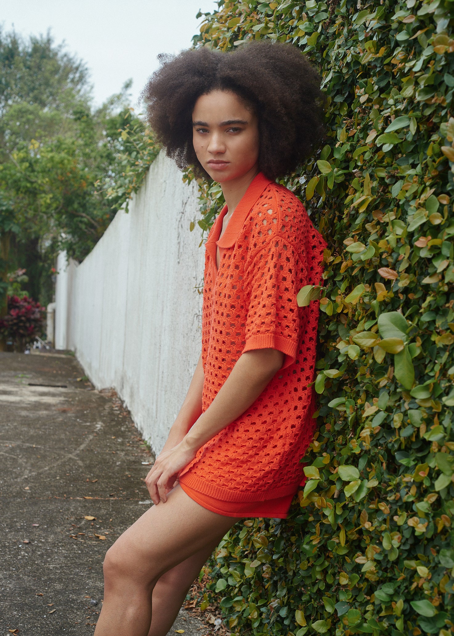 N.303 OVERSIZED OPEN KNIT POLO