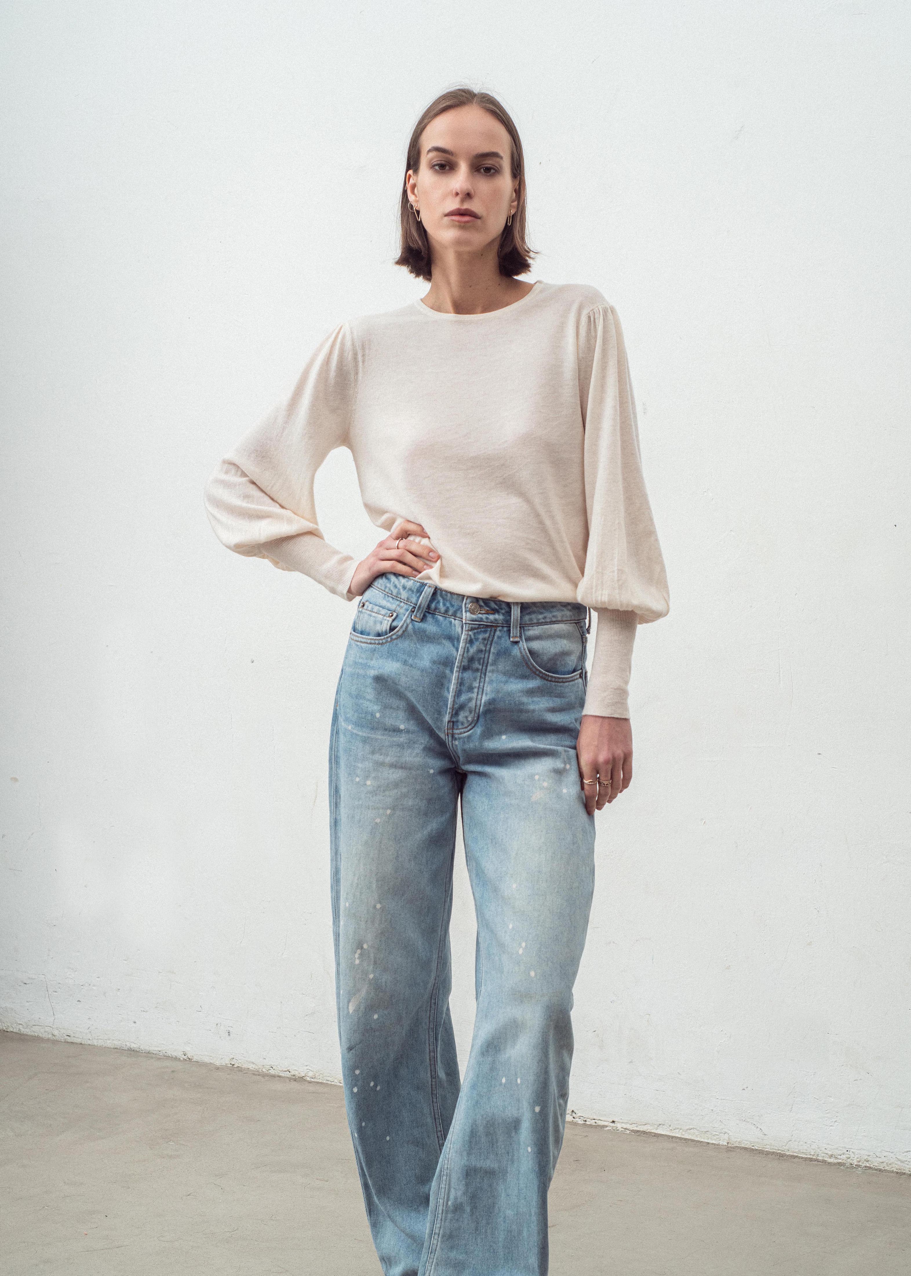 N.33 CASHMERE BLEND BELL SLEEVE TOP WINTER WHITE