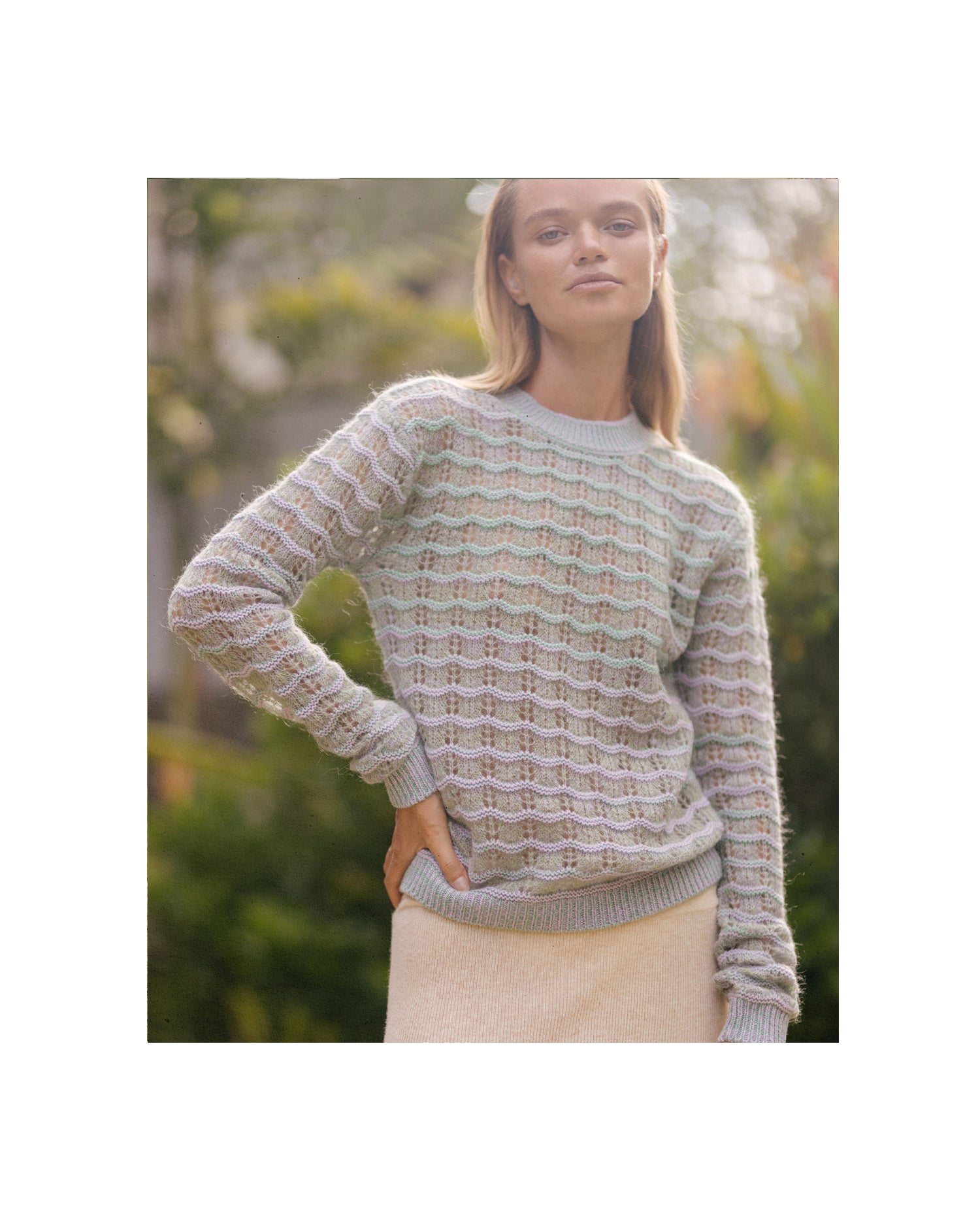 N.86 CASHMERE & MOHAIR BLEND POINTELLE WAVE CREW - MOSS MAVUE