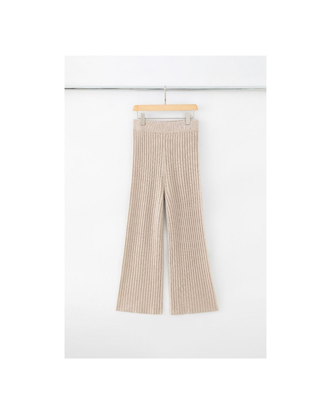 N.103 CASHMERE BLEND RIBBED BEIGE WIDE LEG PANT - CHAMPAGNE