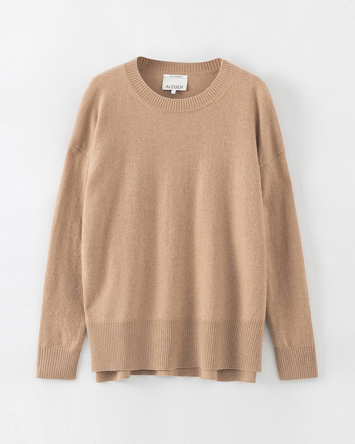 N.39 ALEGER 100% Cashmere High Low Hem Crew - TAN