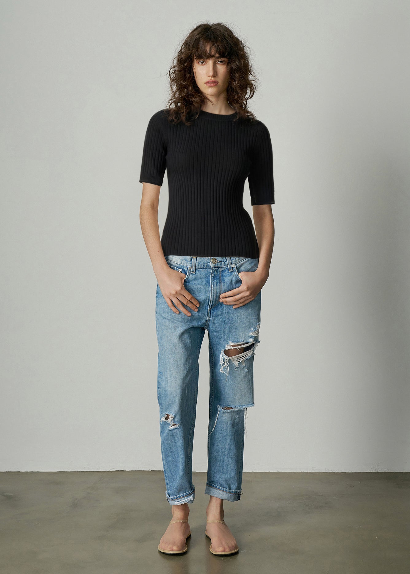 T-shirt à manches courtes 100 % cachemire N.48 ALEGER - NOIR 