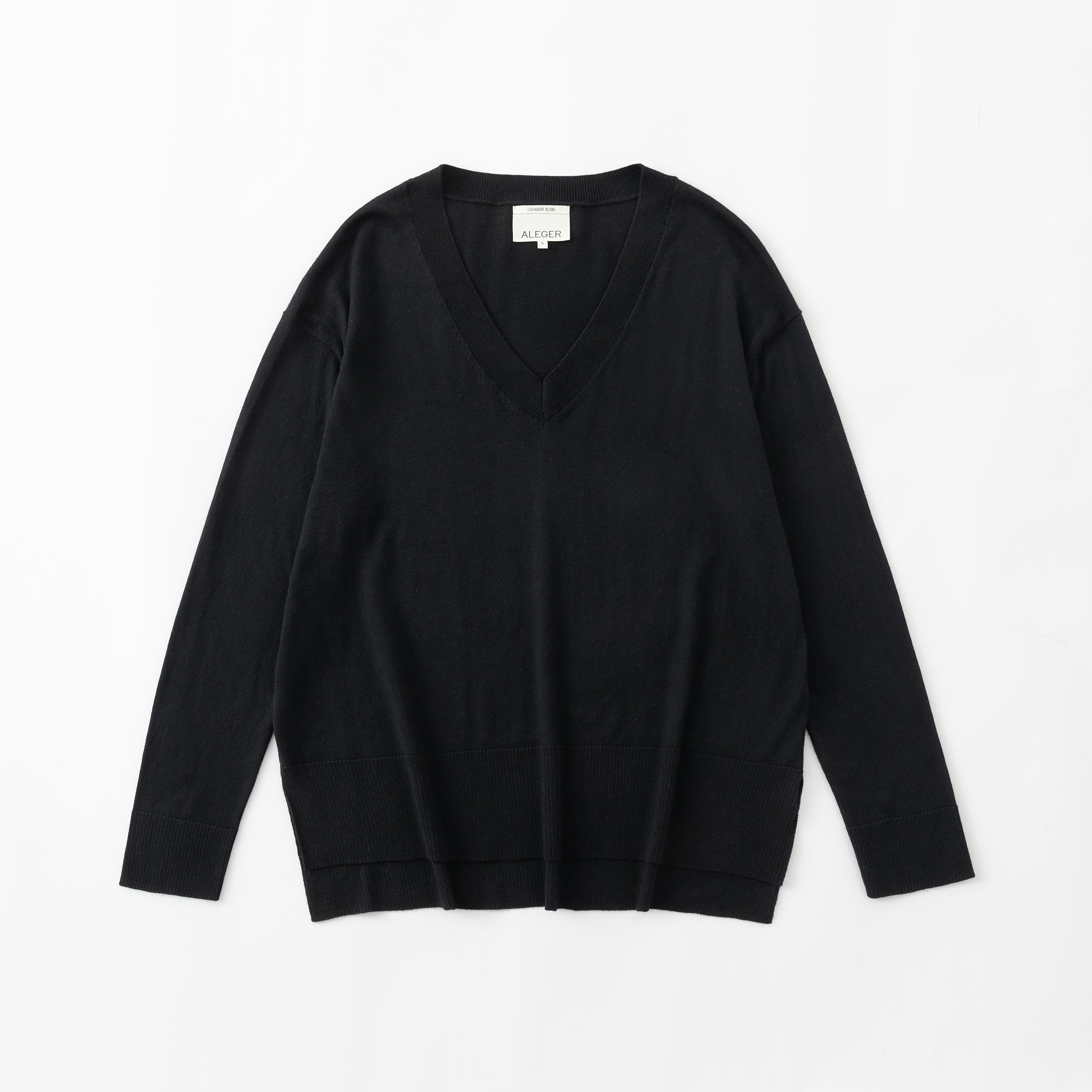 N.21 CACHEMIRE + COTON PIMA OVERSIZE COL V HAUT-BAS - NOIR 