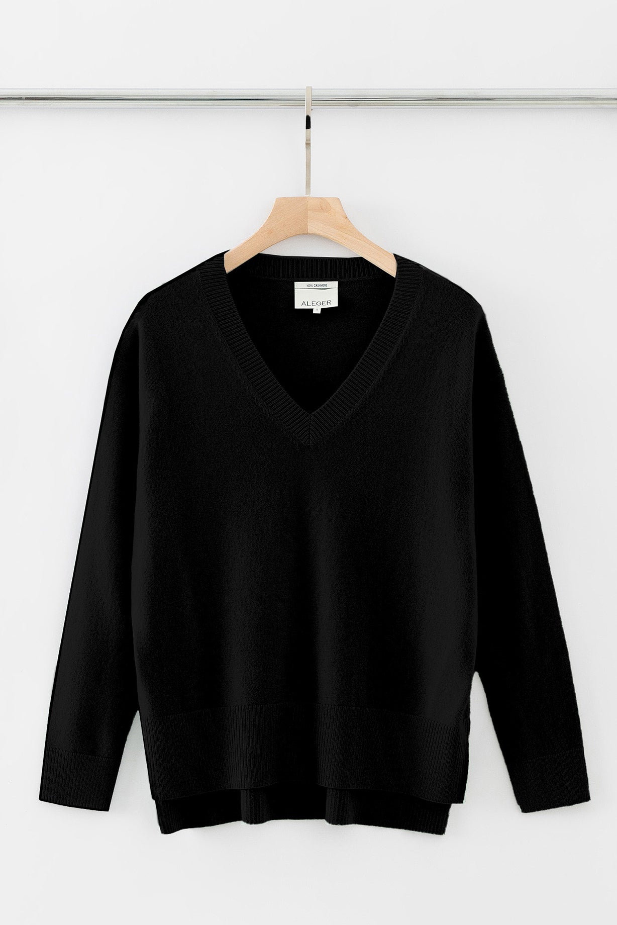 N.21 CACHEMIRE + COTON PIMA OVERSIZE COL V HAUT-BAS - NOIR 