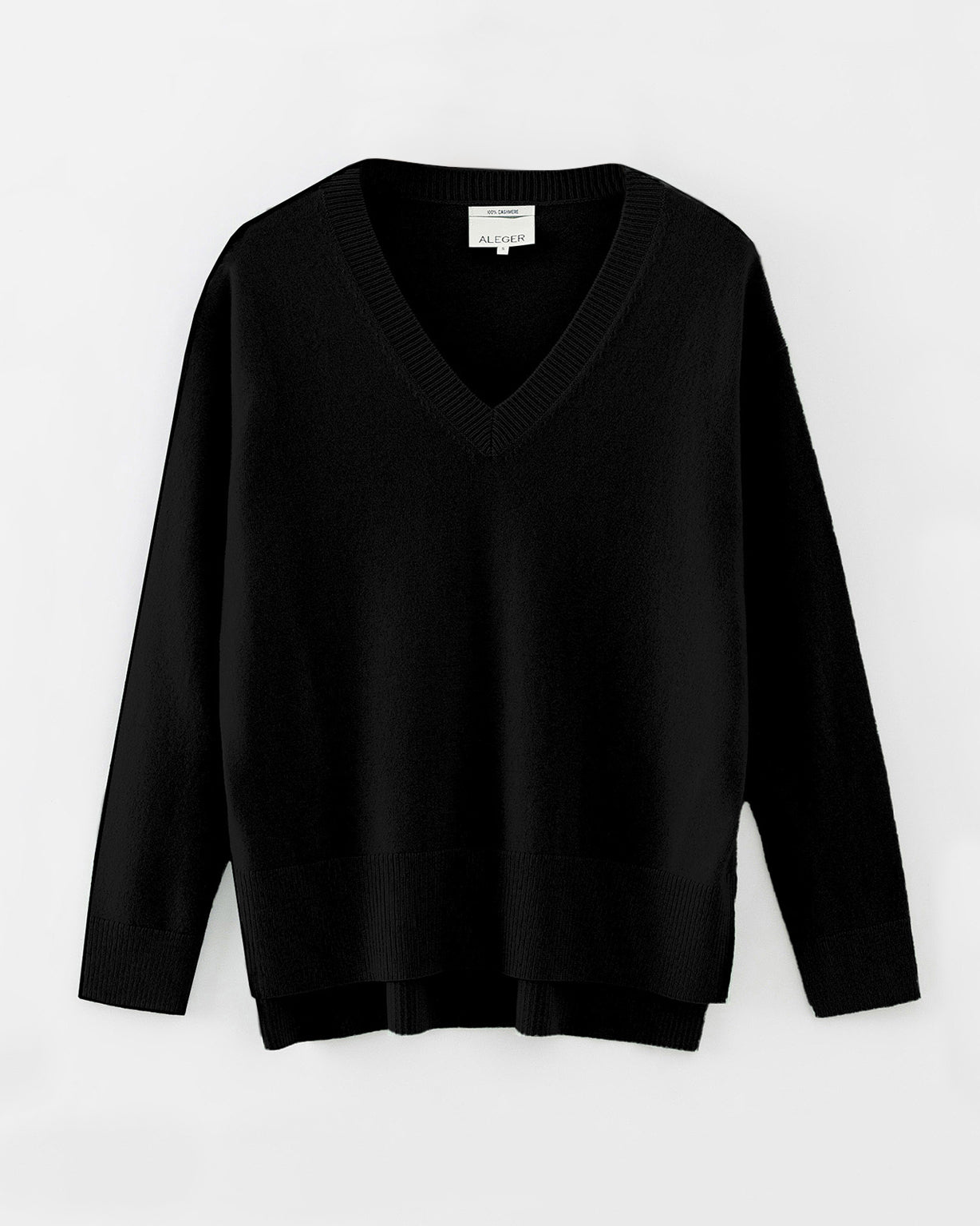 N.21 CASHMERE + PIMA COTTON OVERSIZED HIGH LOW V NECK - BLACK