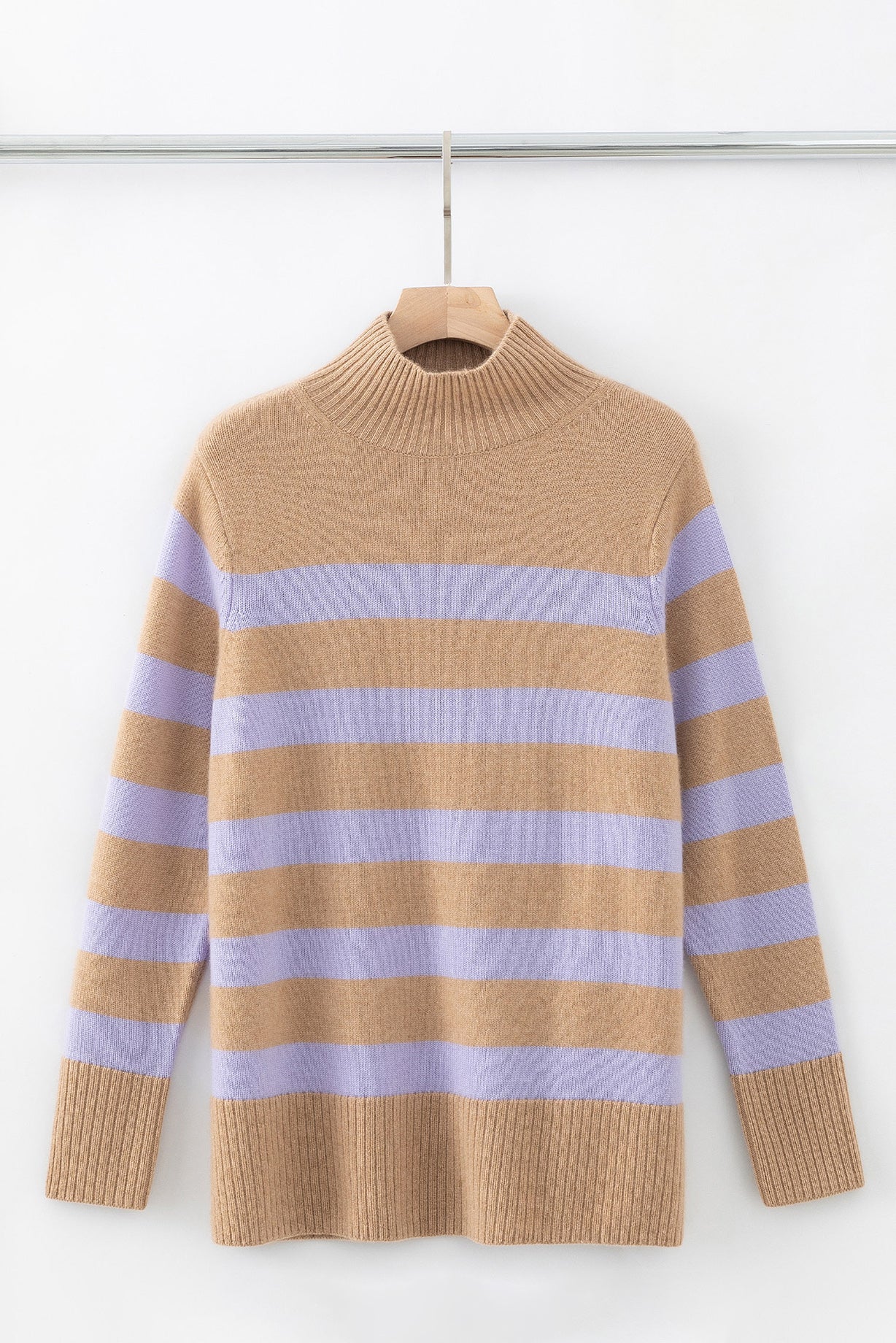 N.61 CASHMERE BLEND SLIM STRIPE POLO - NUTMEG / IRIS