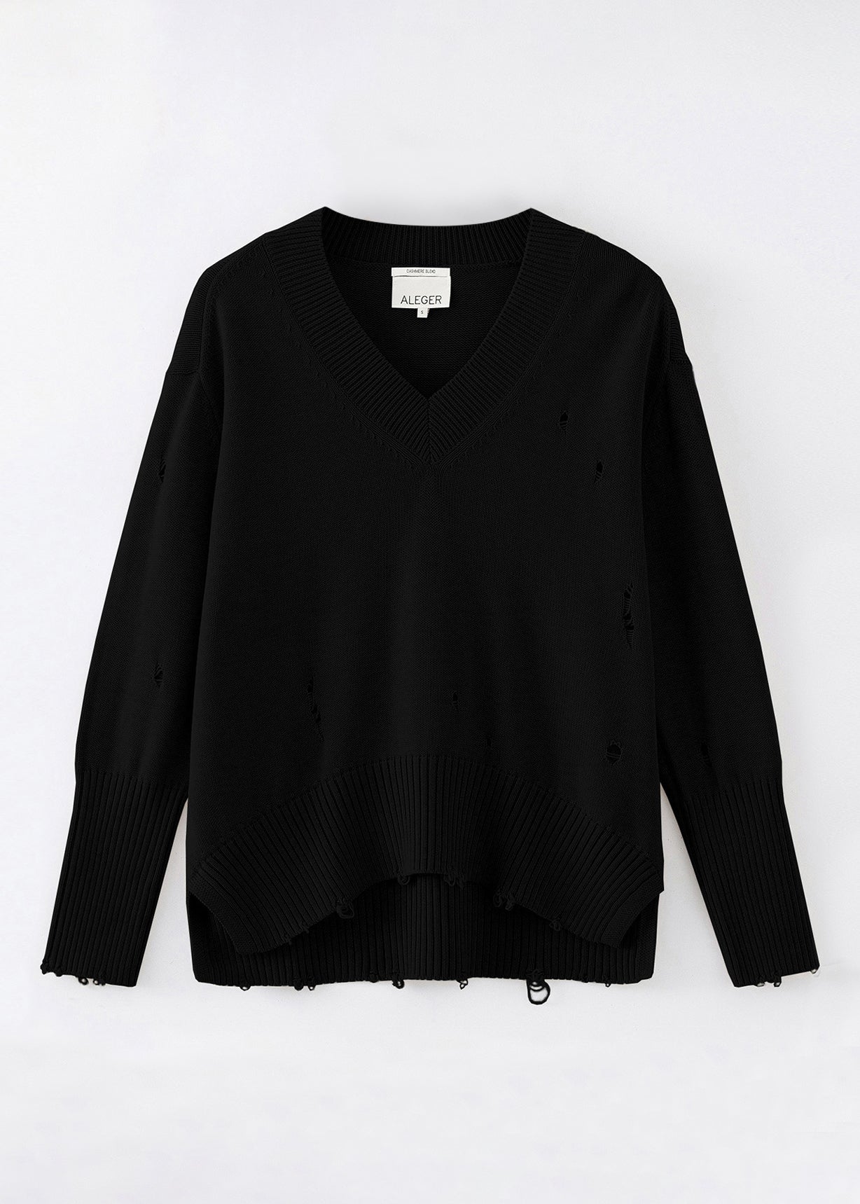 N.92 DISTRESSED OVERSIZED V NECK - BLACK