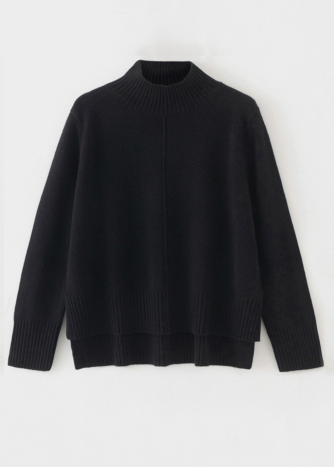 N.93 COL FUMÉE EN MÉLANGE DE CACHEMIRE AVEC MINI CÂBLE - NOIR