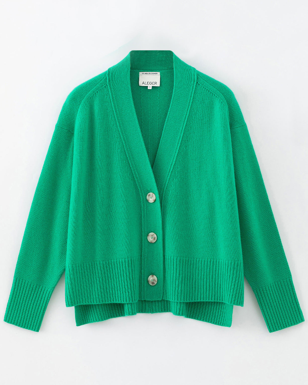 N.99 CARDIGAN OVERSIZE 3 BTN EN MÉLANGE DE CACHEMIRE À TAILLE HAUTE ET BASSE - VERT KELLY - Il ne reste que les tailles XS et L