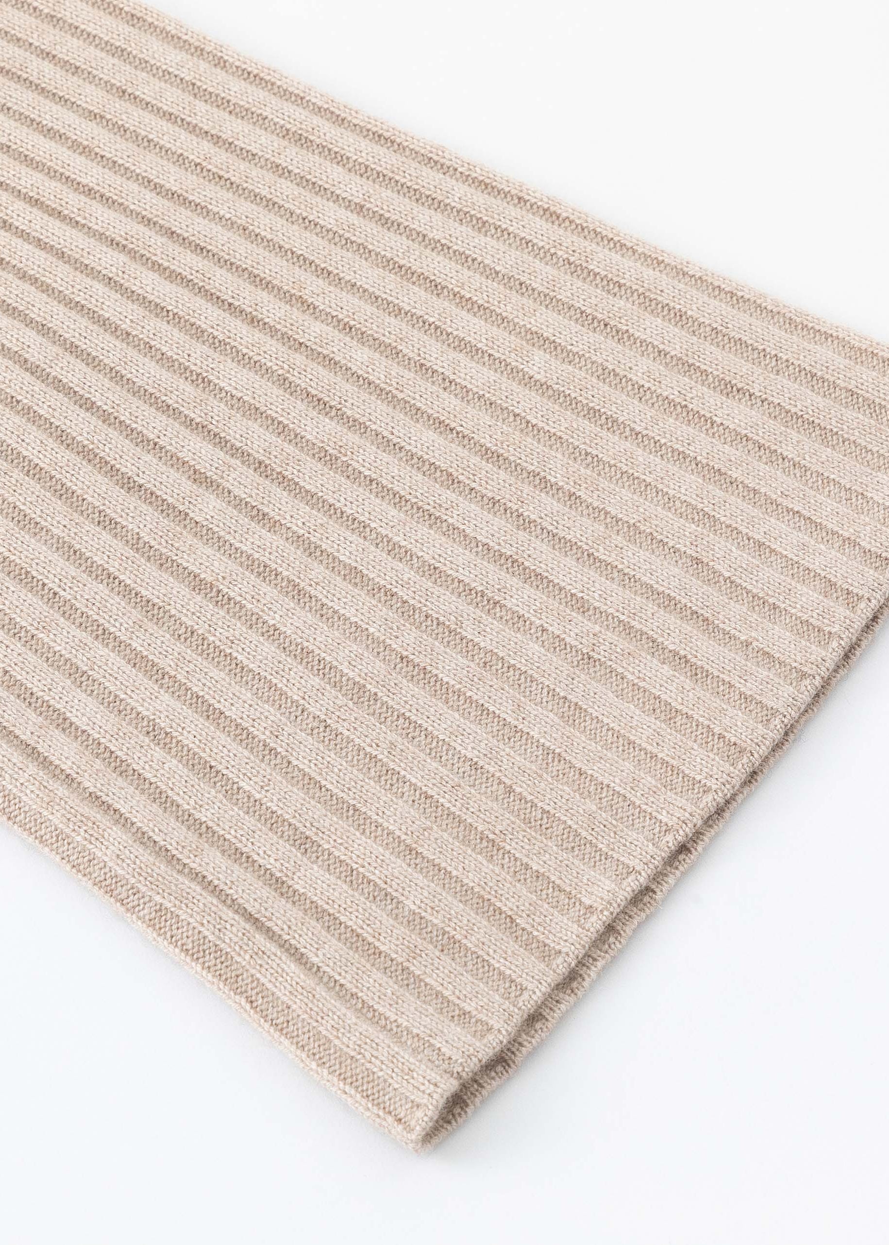 N.103 PANTALON JAMBE LARGE EN CACHEMIRE MÉLANGÉ BEIGE CÔTELÉ - CHAMPAGNE