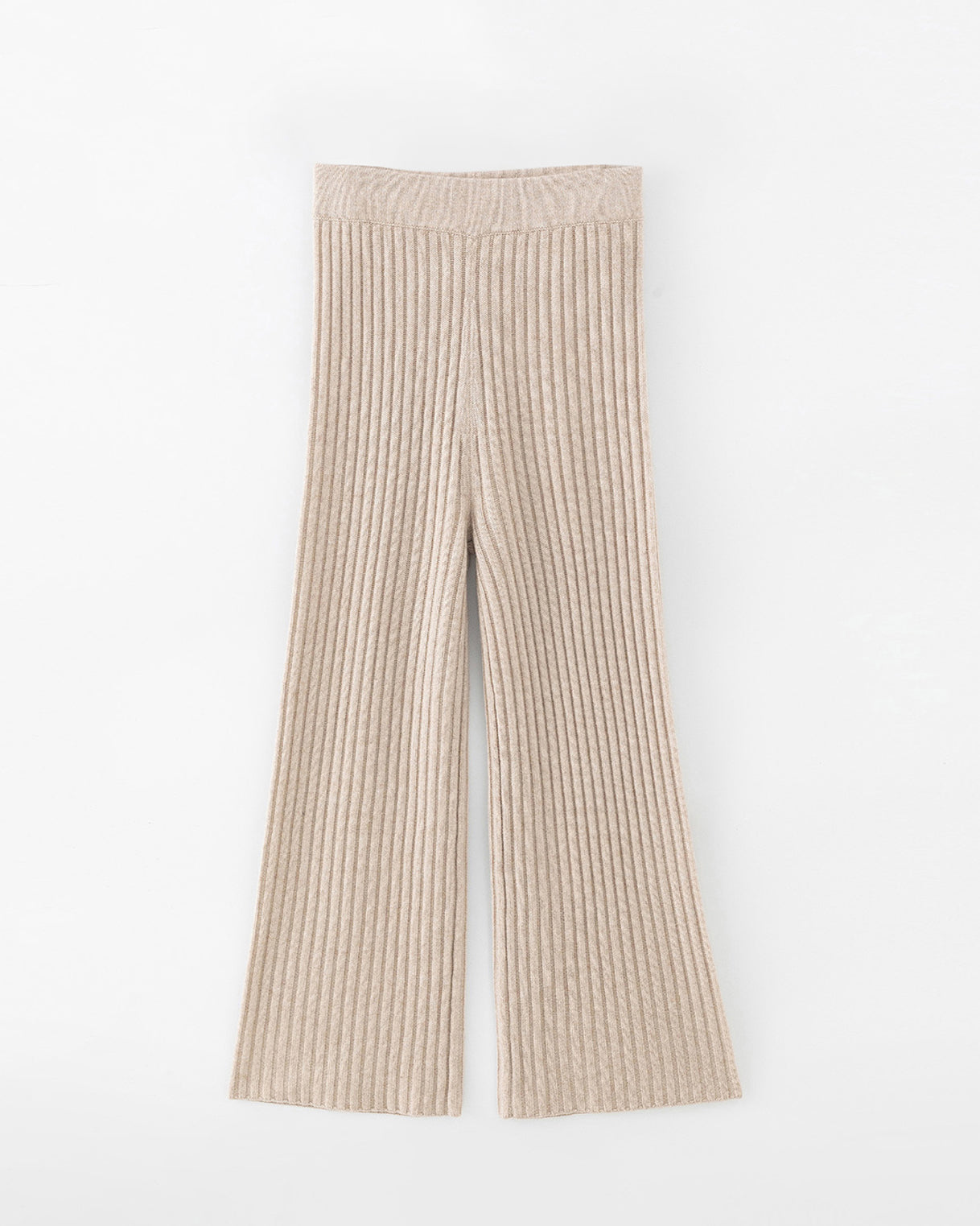 N.103 CASHMERE BLEND RIBBED BEIGE WIDE LEG PANT - CHAMPAGNE