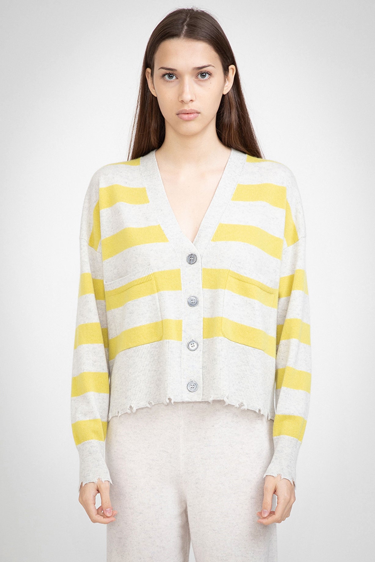 N.79 CASHMERE BLEND DISTRESS DETAIL STRIPE CARDIGAN - TERRY/GINN - Only S Left