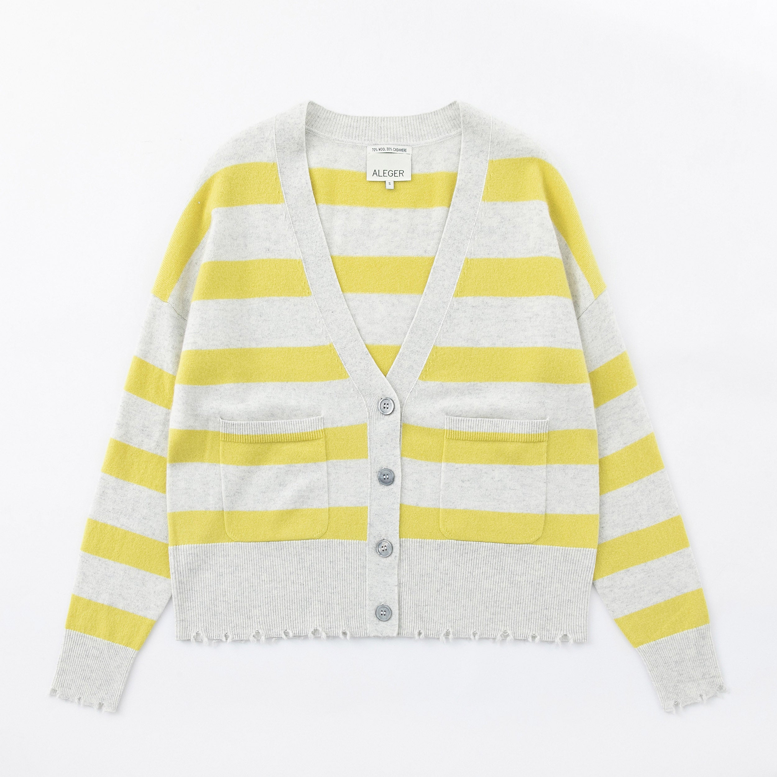 N.79 CASHMERE BLEND DISTRESS DETAIL STRIPE CARDIGAN - TERRY/GINN - Only S Left