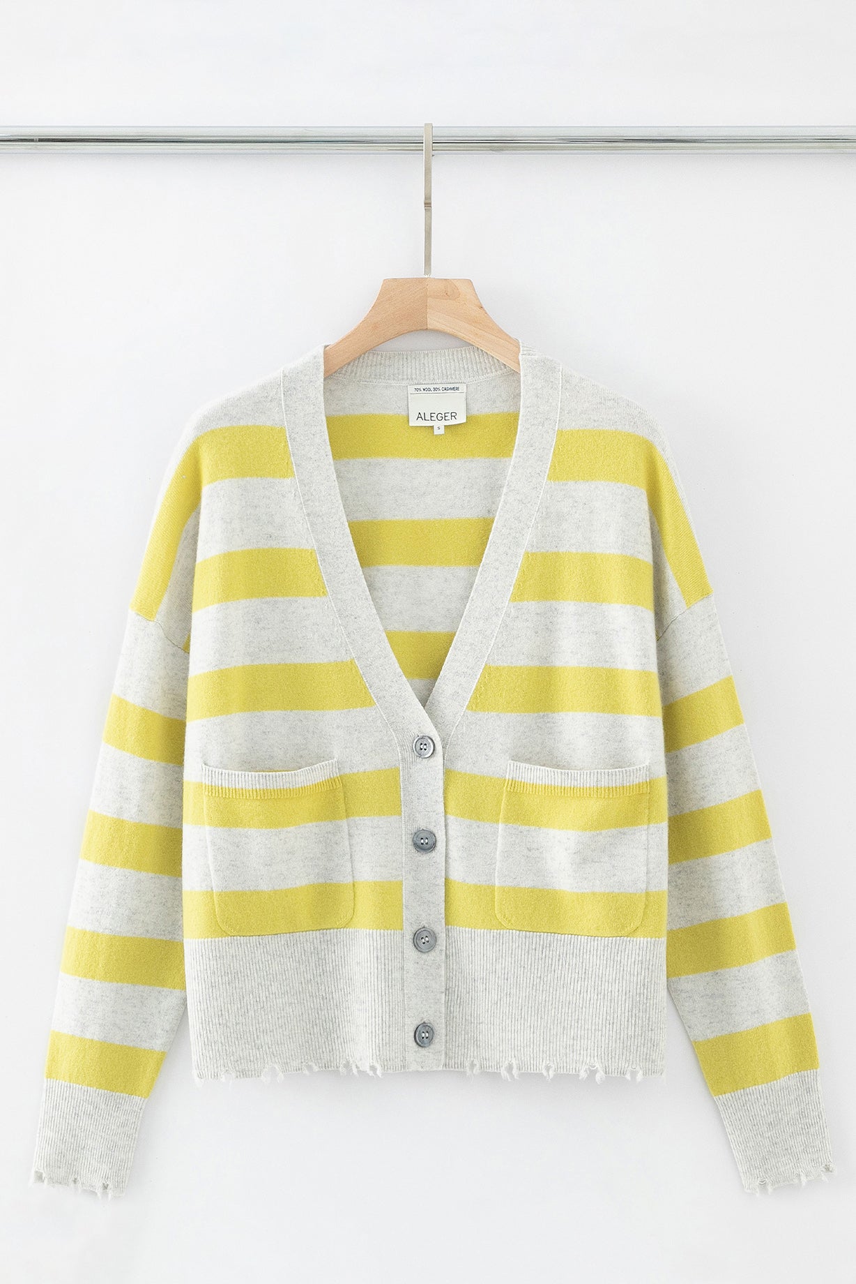 N.79 CASHMERE BLEND DISTRESS DETAIL STRIPE CARDIGAN - TERRY/GINN - Only S Left