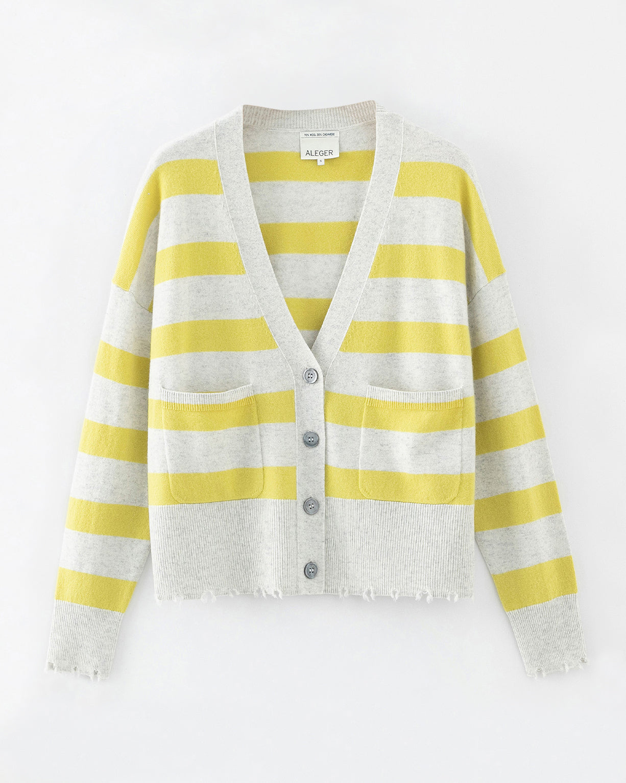 N.79 CASHMERE BLEND DISTRESS DETAIL STRIPE CARDIGAN - TERRY/GINN - Only S Left