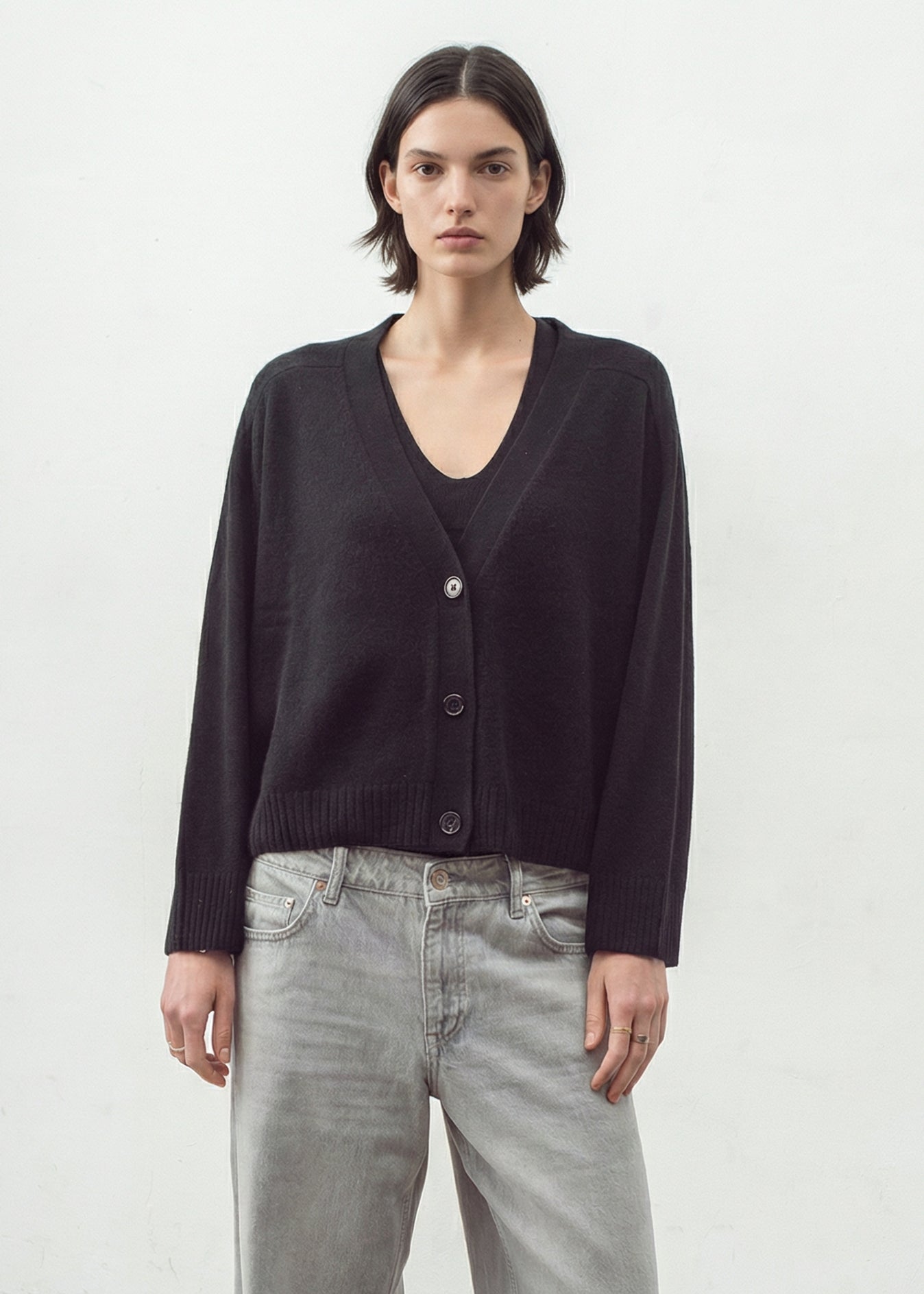 275 CASHMERE FEATHERWEIGHT CARDI BLK