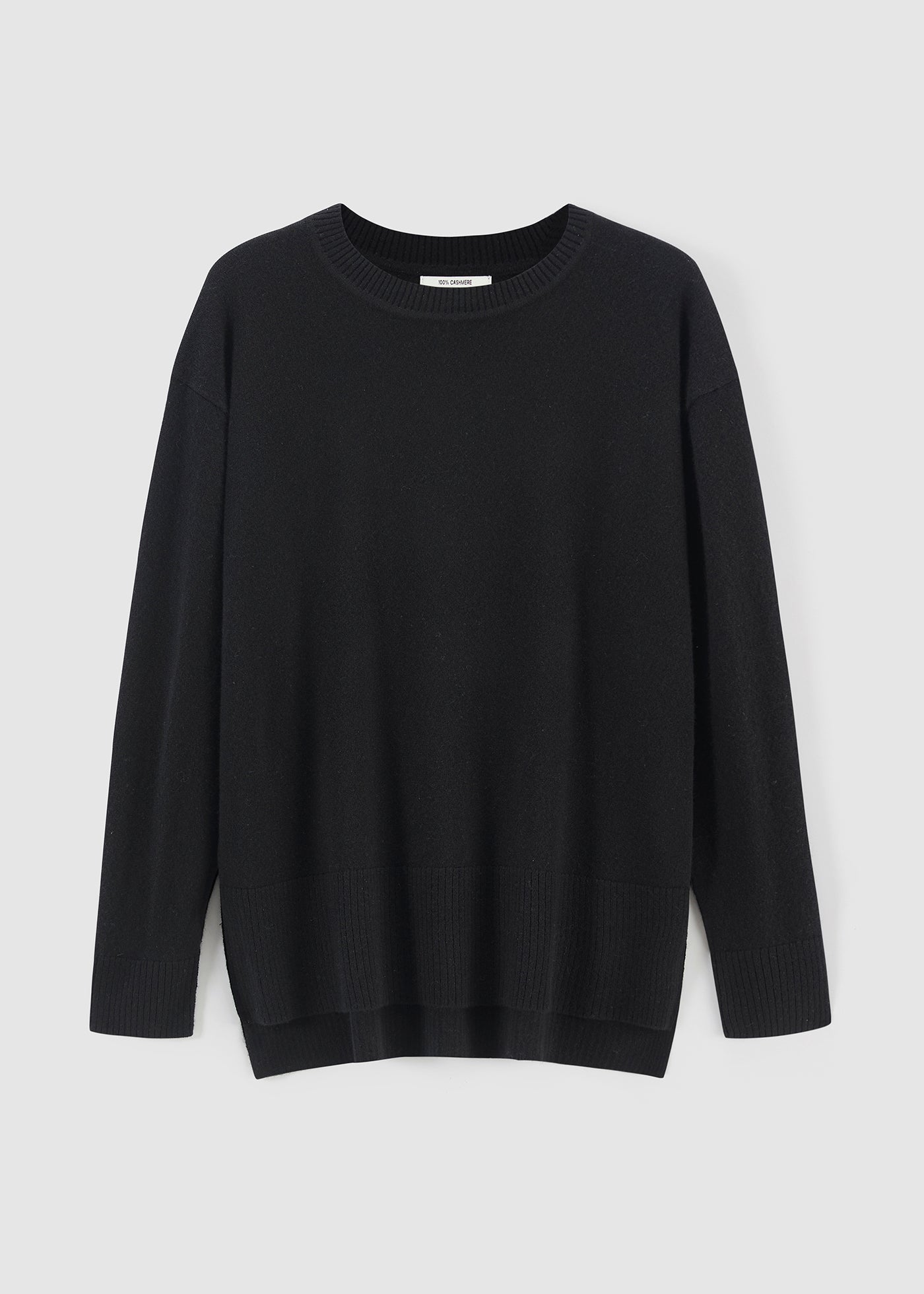 284 CASHMERE OVERSIZED LONG LINE CREW BLK