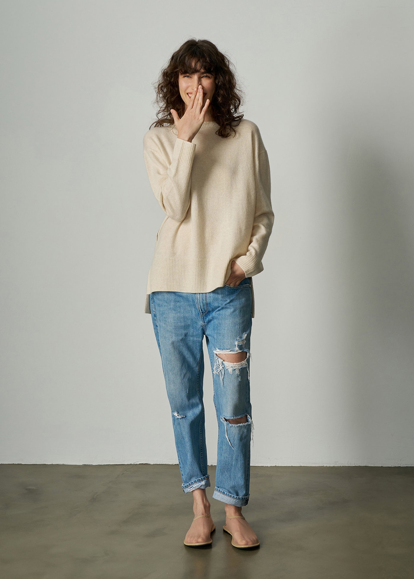 284 CASHMERE OVERSIZED LONG LINE CREW PSL