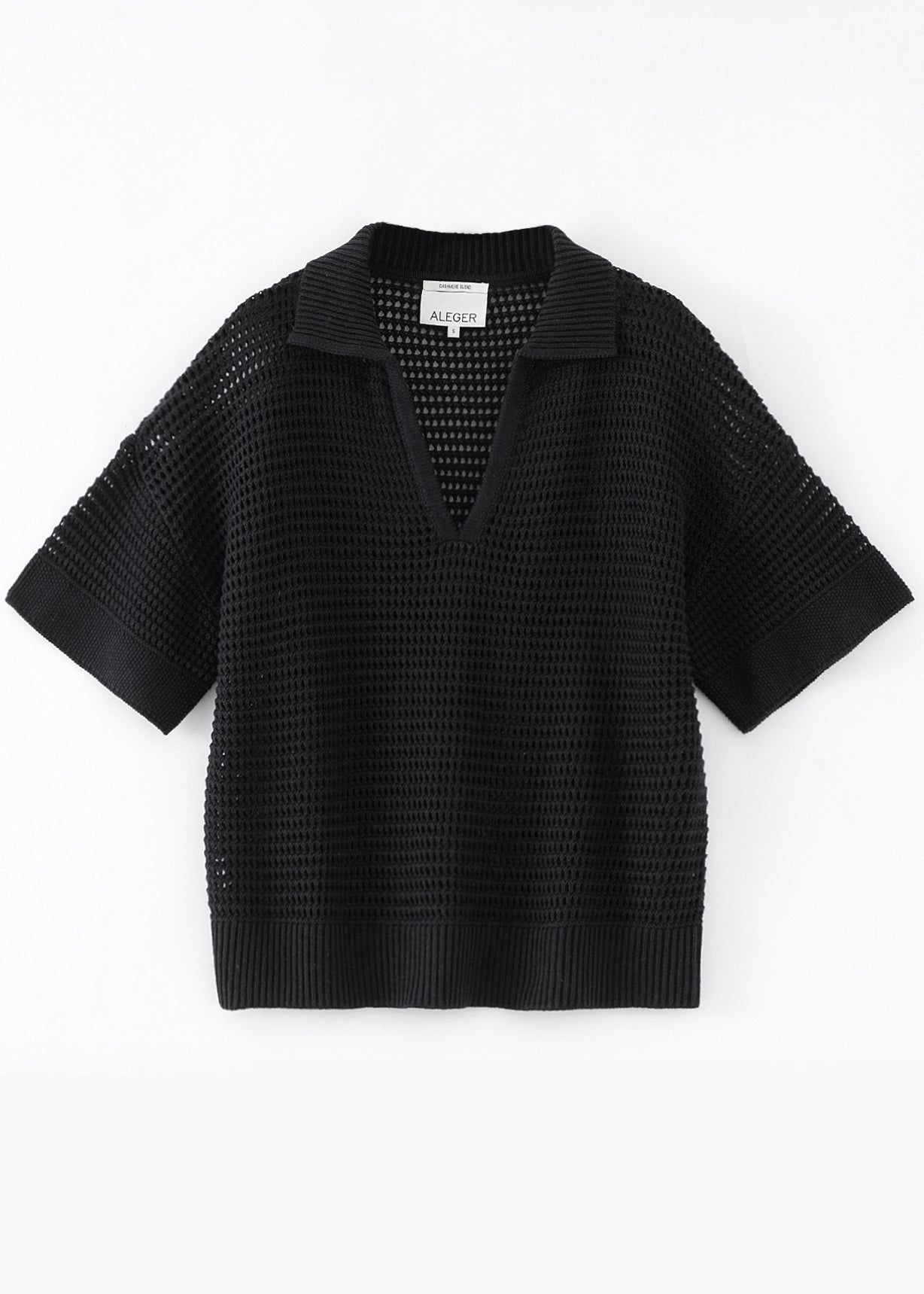 N.305 有机棉 + 羊绒开针织 POLO 衫-黑色