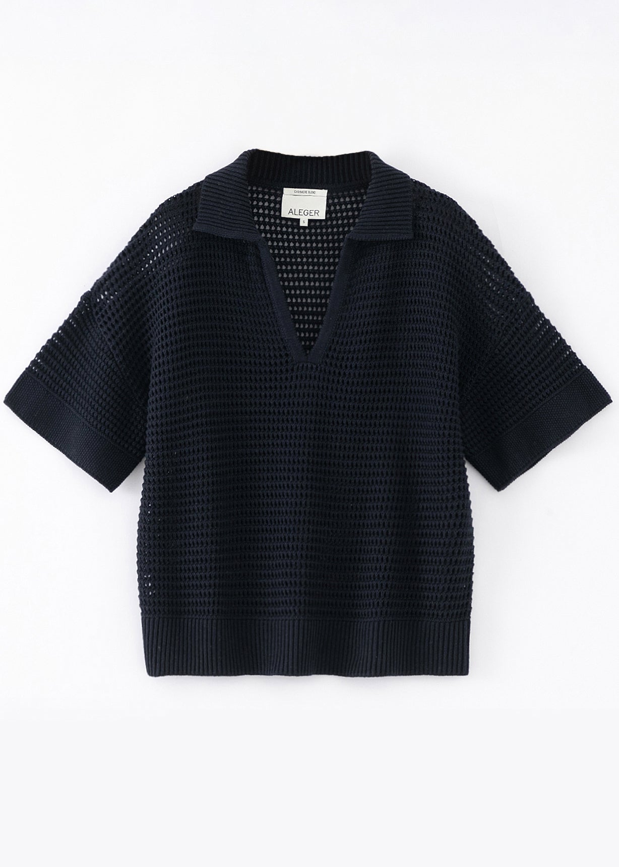 N.305 ORGANIC COTTON + CASHMERE OPEN KNIT POLO-NAVY