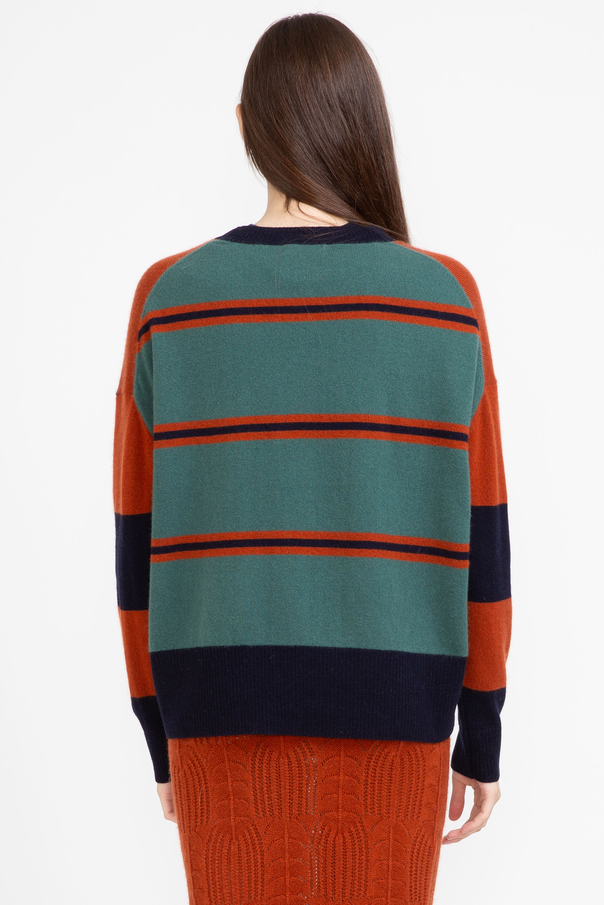 N.80 CASHMERE BLEND CONTRAST STRIPE CREW - TAMARIND - Only XS,M Left