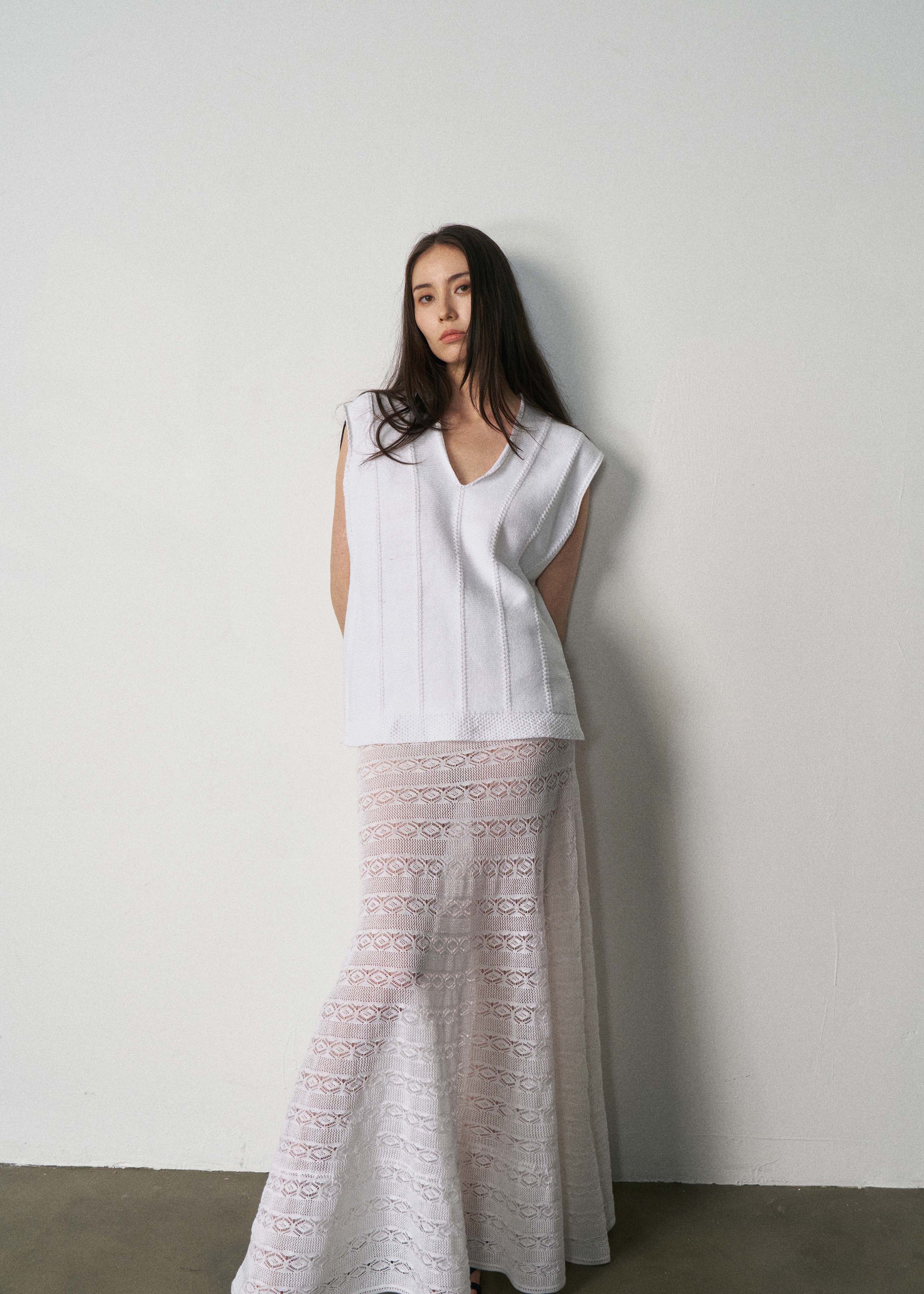 N.2267 FLARED LACE SKIRT: PEARL WHITE