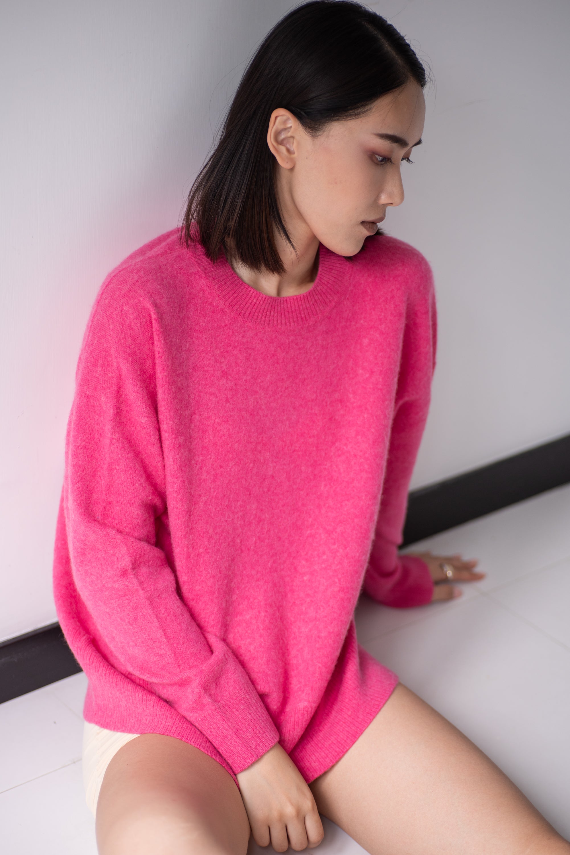 N.20 CASHMERE BLEND OVERSIZE CREW PINK FLASH