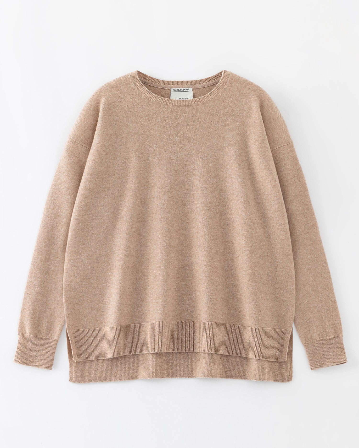 N.184 CASHMERE BLEND HI LO SLOUCH CREW TOFFEE