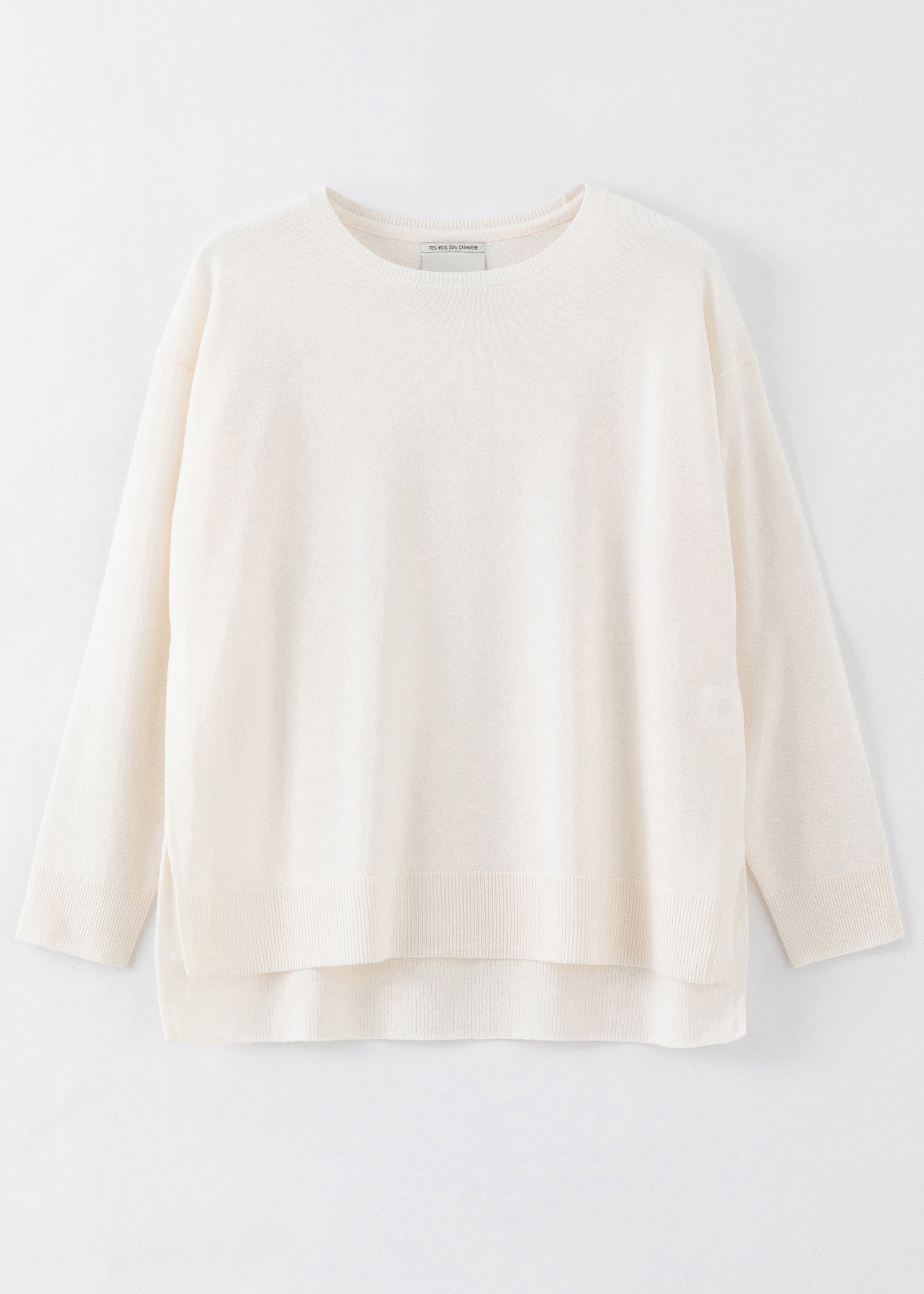 N.184 CASHMERE BLEND HI LO SLOUCH CREW WINTER WHITE