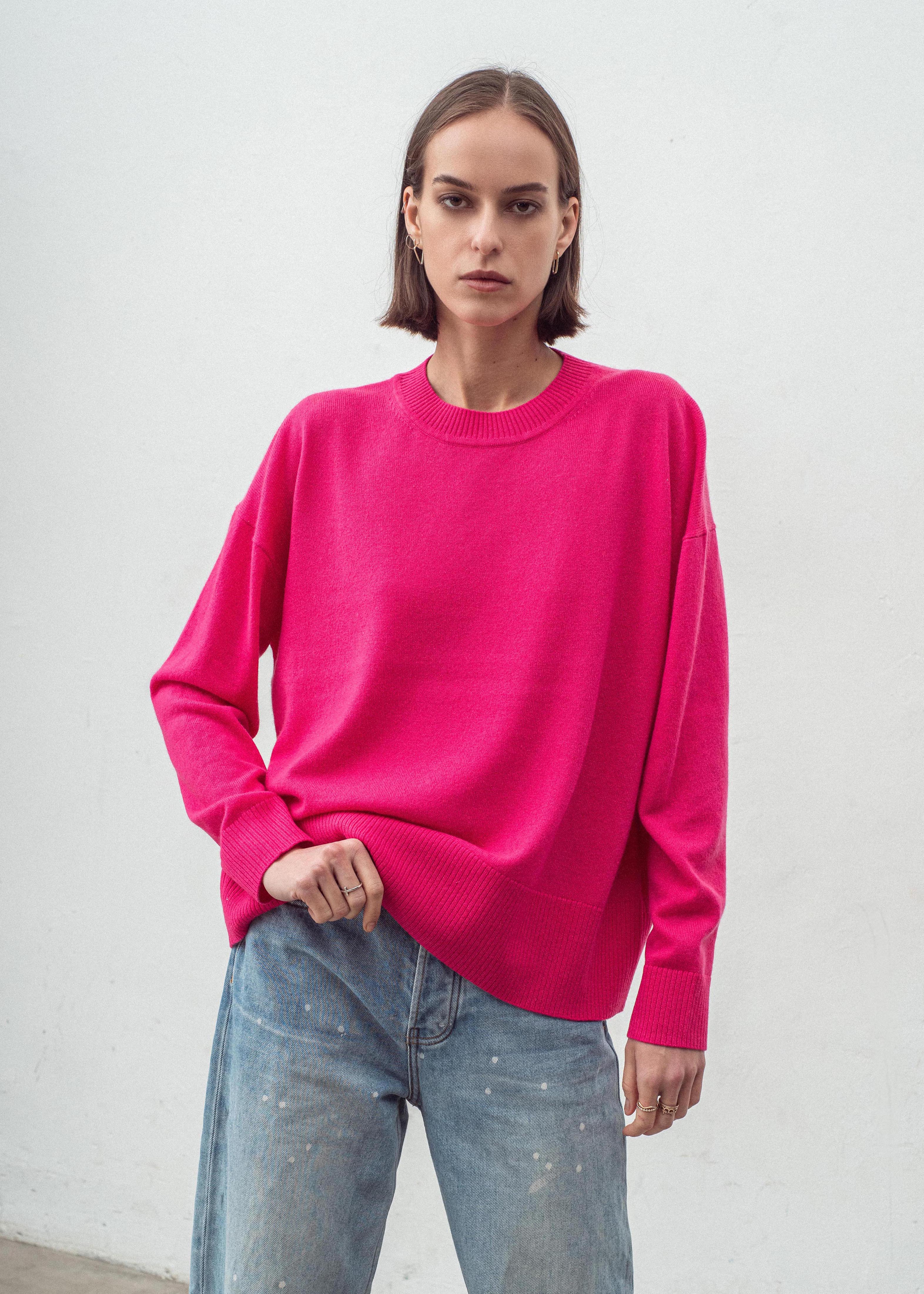 N.20 CASHMERE BLEND OVERSIZE CREW PINK FLASH