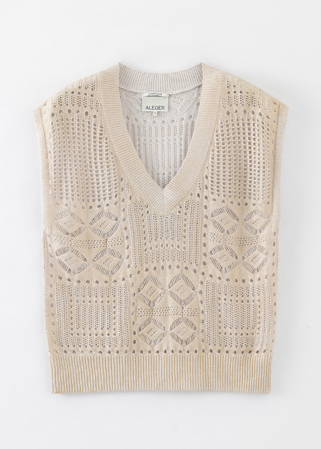 N.263 GOLD FOIL OPEN KNIT V-NECK