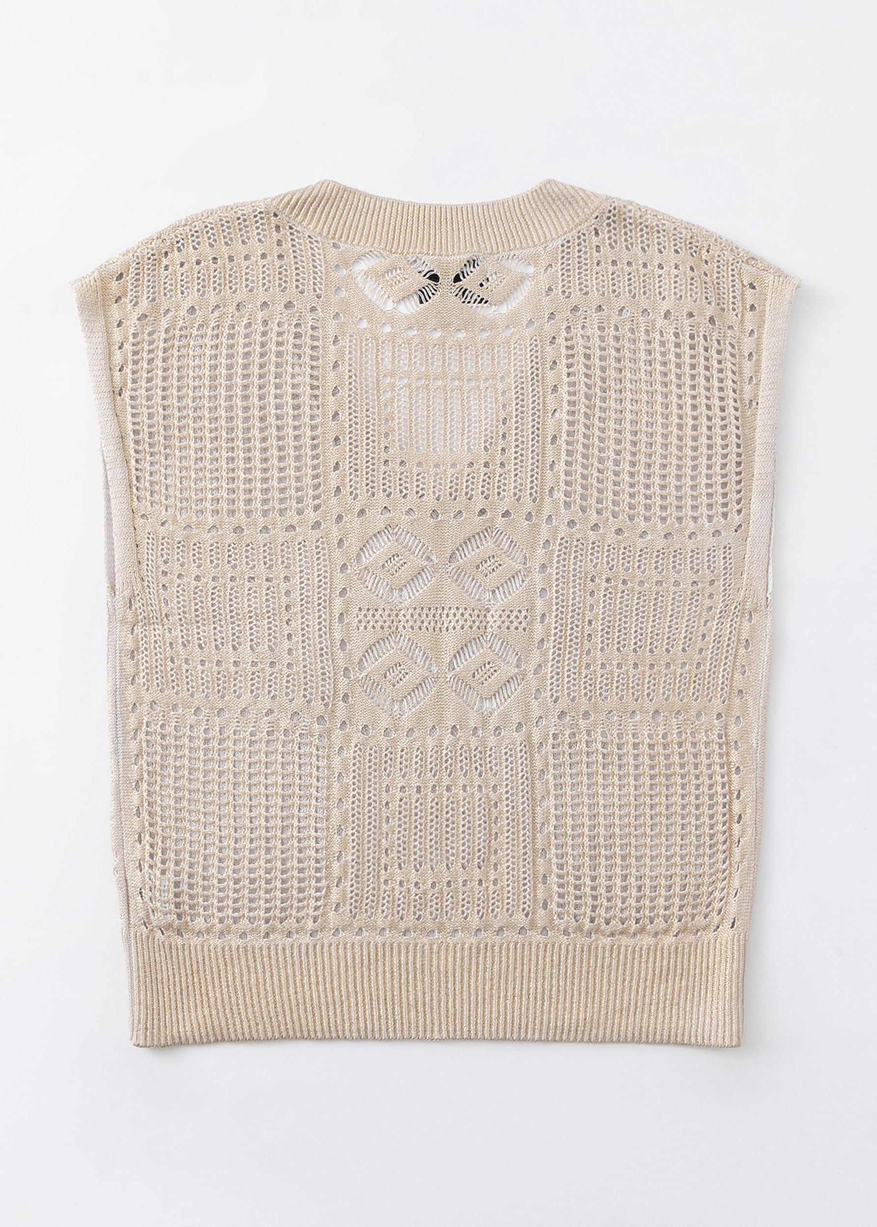N.263 TOP EN MAILLE OUVERTE À COL EN V EN FEUILLE D'OR - FEUILLE D'OR