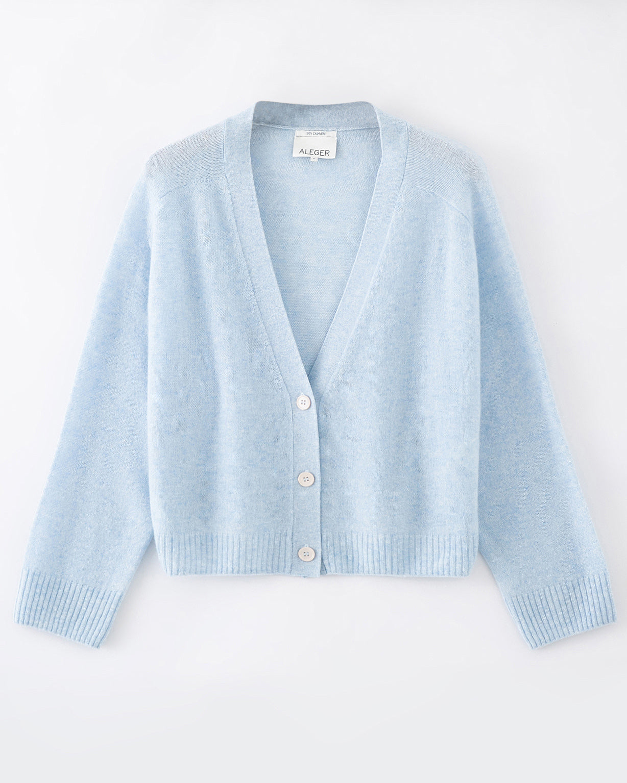 N.275 100% CACHEMIRE POIDS PLUME 3/4 SLV CARDIGAN-BLEU CIEL