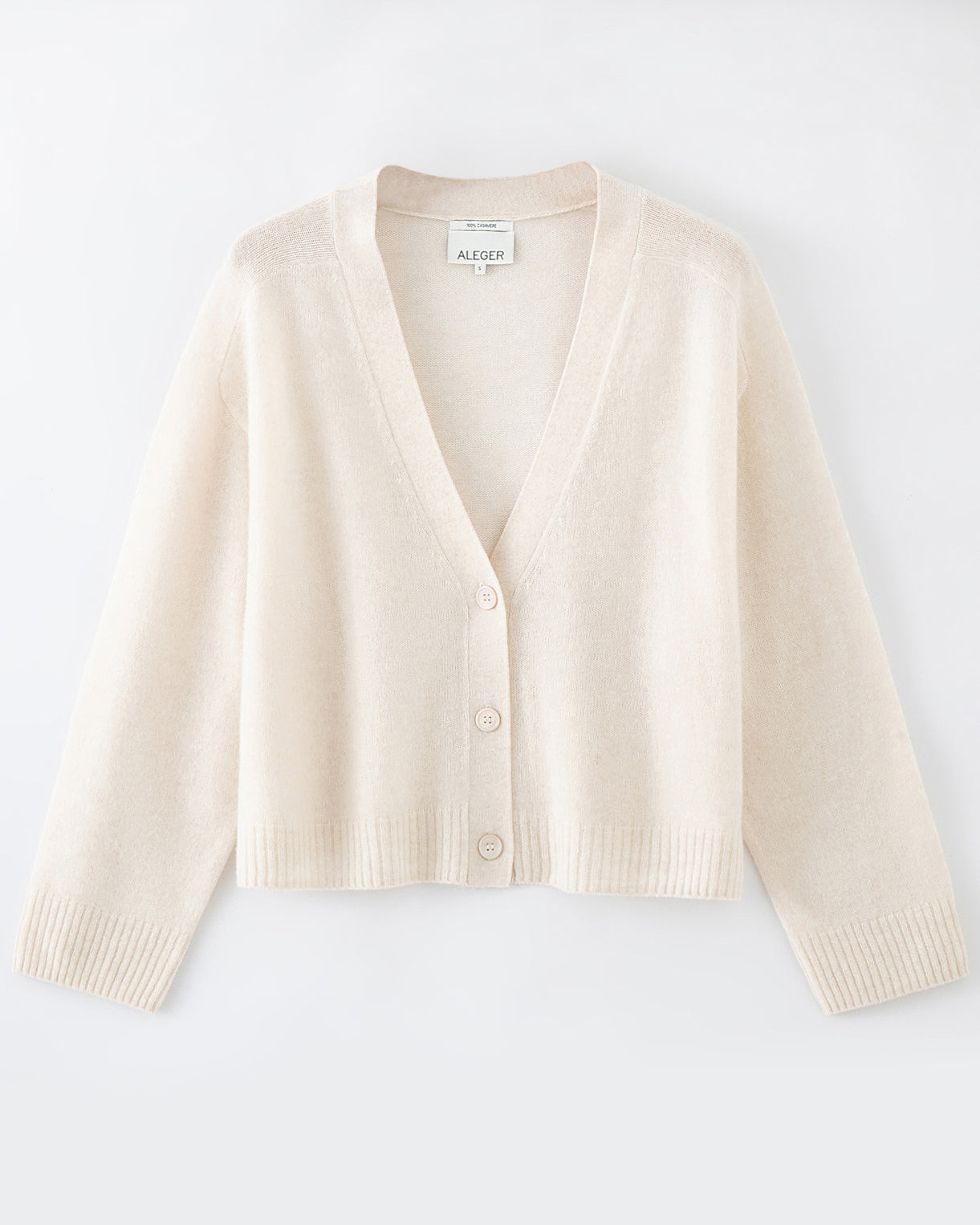 N.275 100% CASHMERE FEATHER WEIGHT 3/4 SLV CARDIGAN-PEARL SHELL