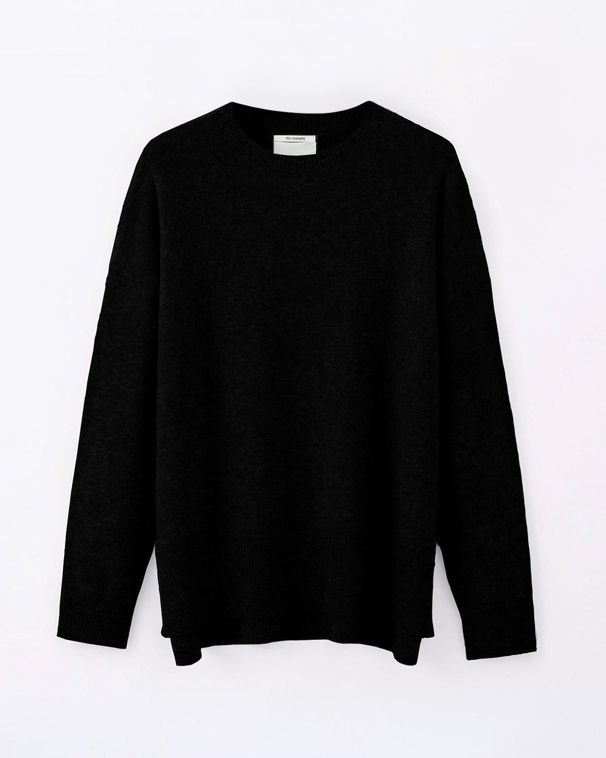 N.284 PURE CASHMERE OVERSIZED HIGH LOW CREW BLACK