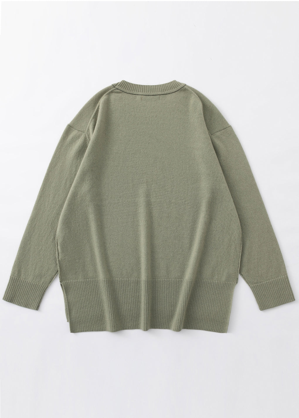 N.284 PURE CASHMERE OVERSIZED HIGH LOW CREW DARK MOSS