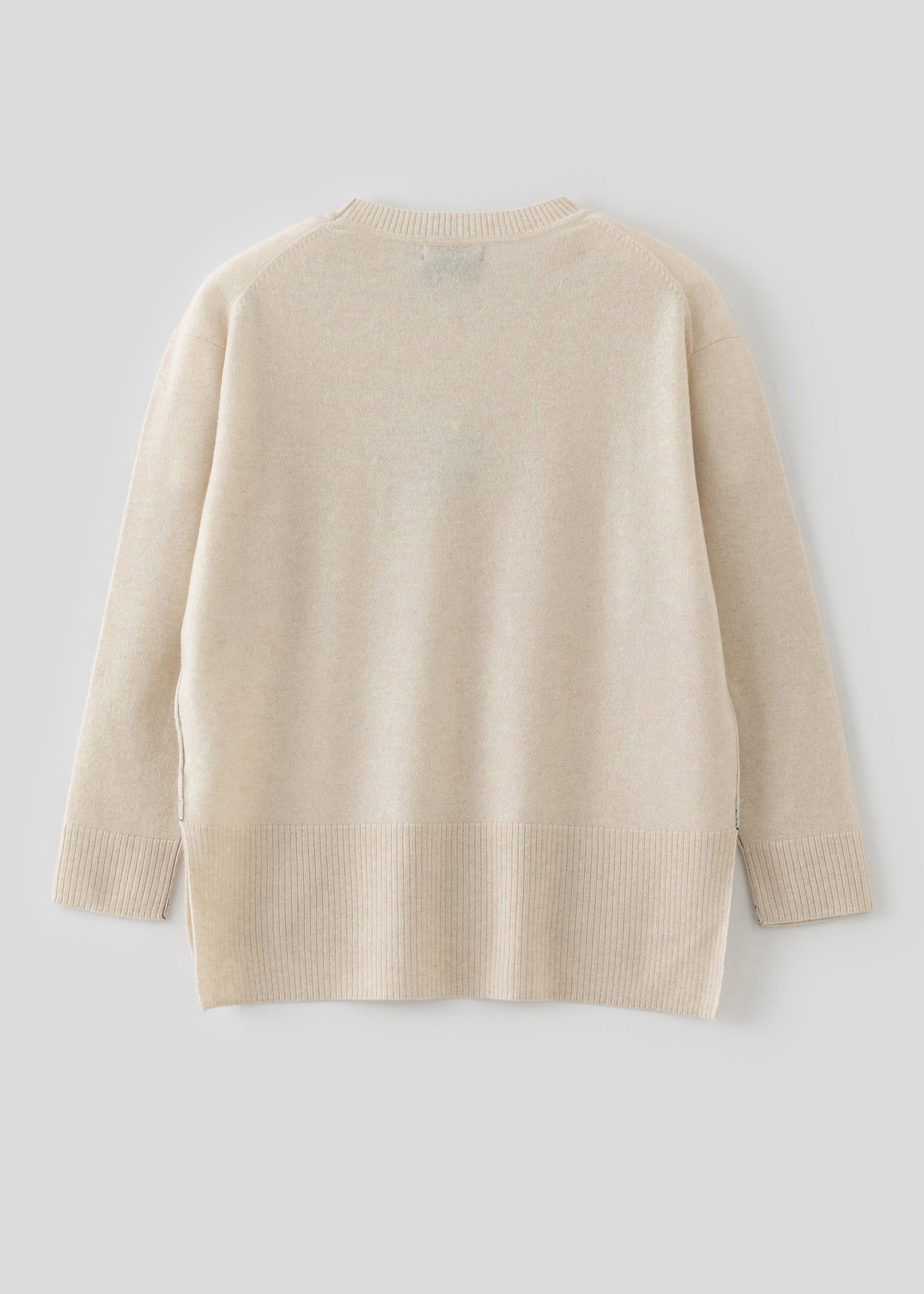 N.284 PURE CASHMERE OVERSIZED HIGH LOW CREW PEARL SHELL