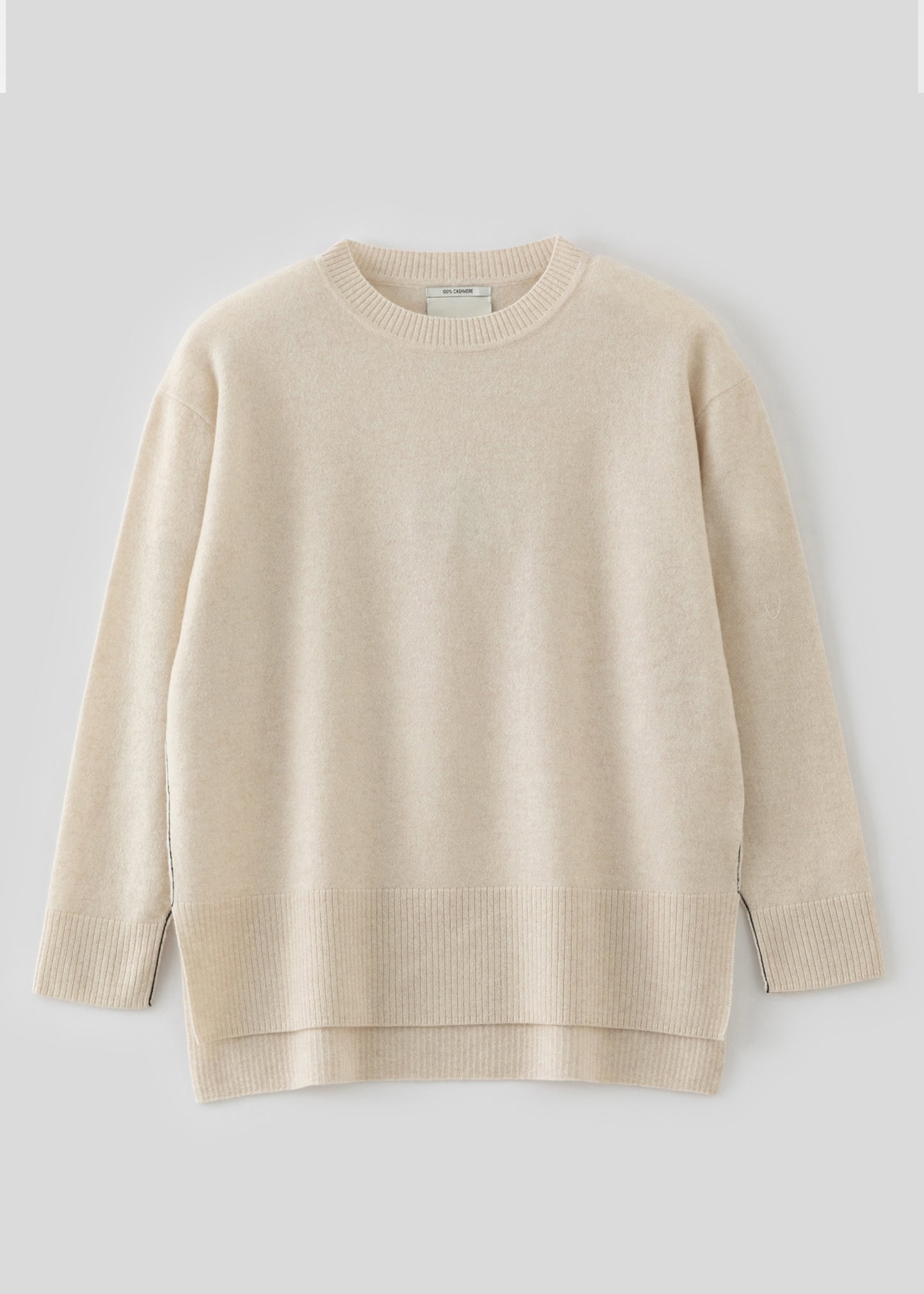 N.284 PURE CASHMERE OVERSIZED HIGH LOW CREW PEARL SHELL