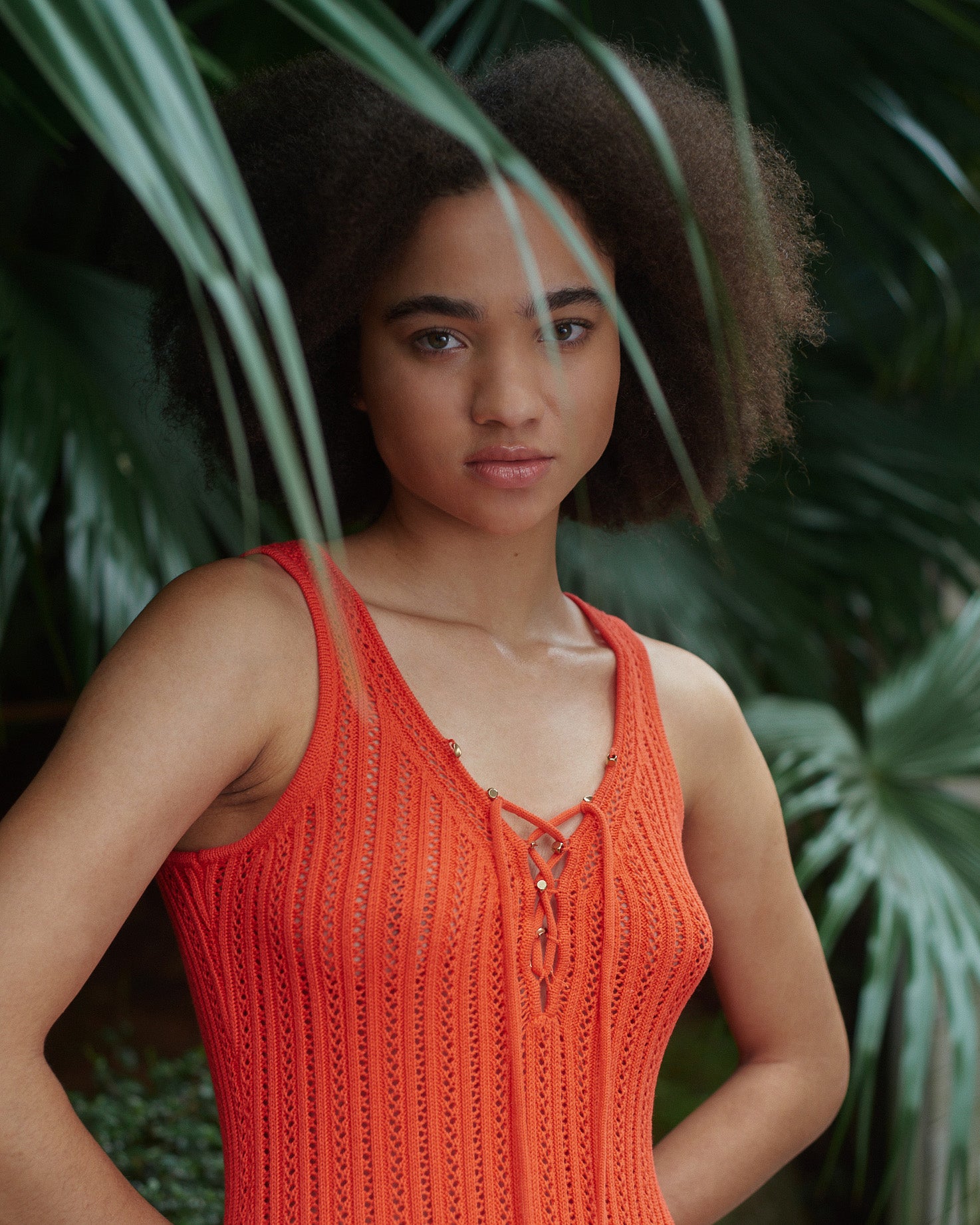 N.298 LACE FRONT RIBBED CAMI DRESS-FIRE